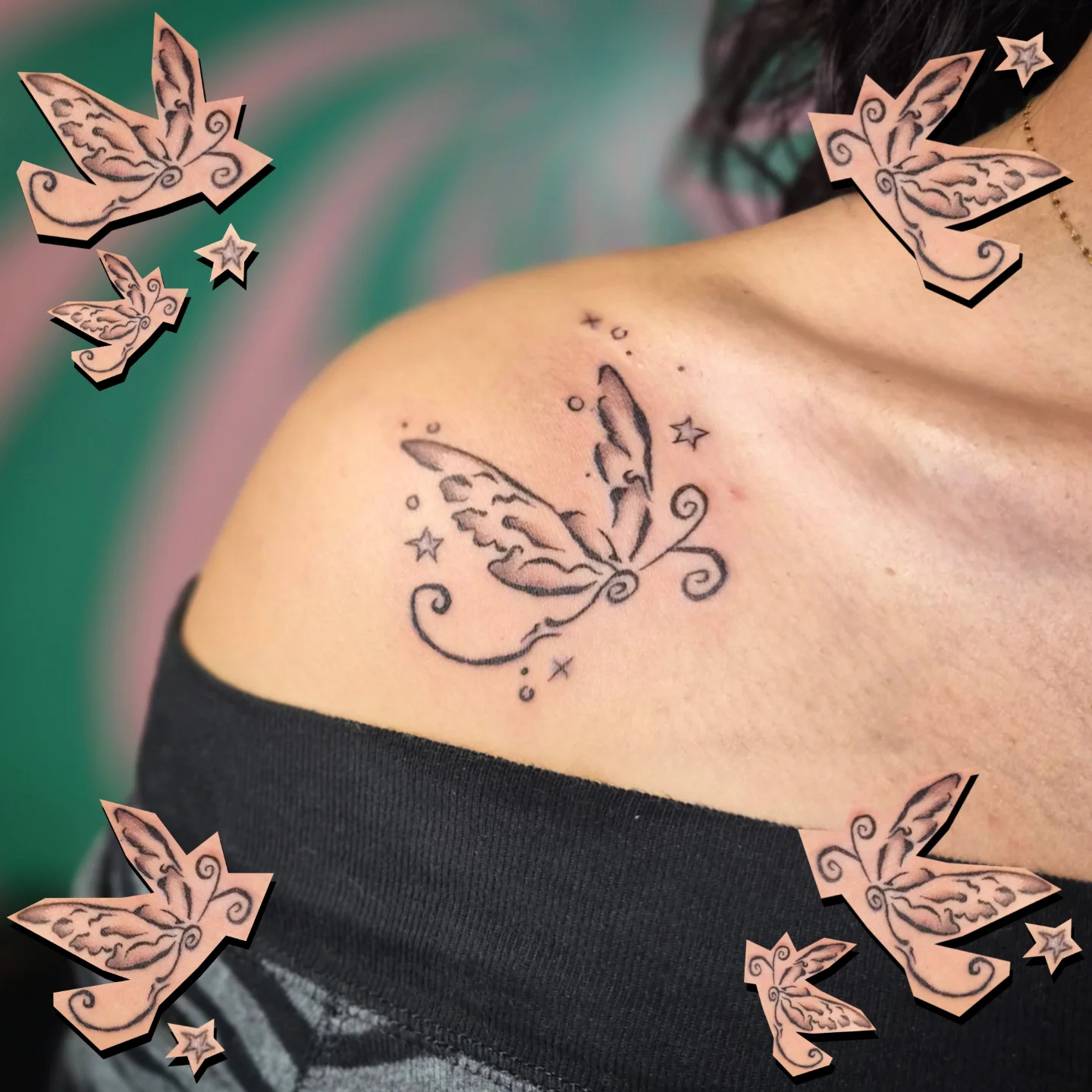 Butterfly black and grey tattoo on the shoulder by π΅ππππ§π»ββοΈβΛκ©ο½‘β