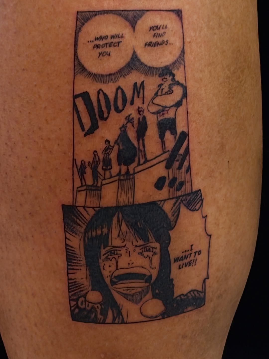 Tattoo by @tofuskintattoo — anime, black_and_grey