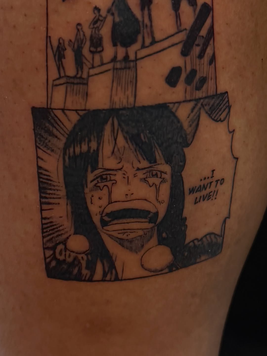 Tattoo by @tofuskintattoo — anime, black_and_grey