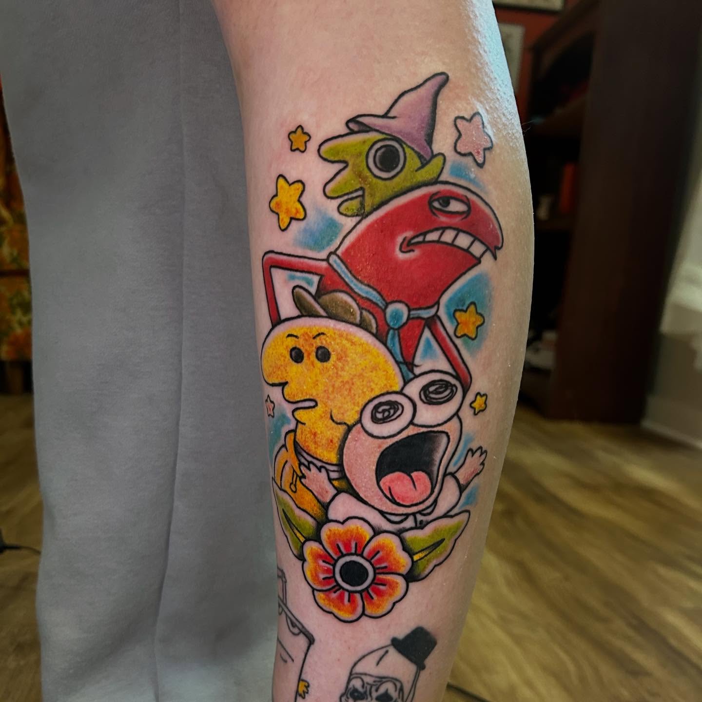 Cartoon characters new school tattoo on the forearm by Sarah π€π»