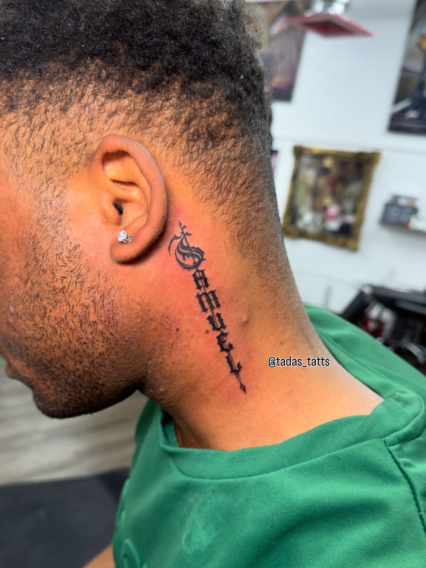 Name tattoo lettering script tattoo on the neck by thee Magician🧞♀️, Atlanta, Georgia