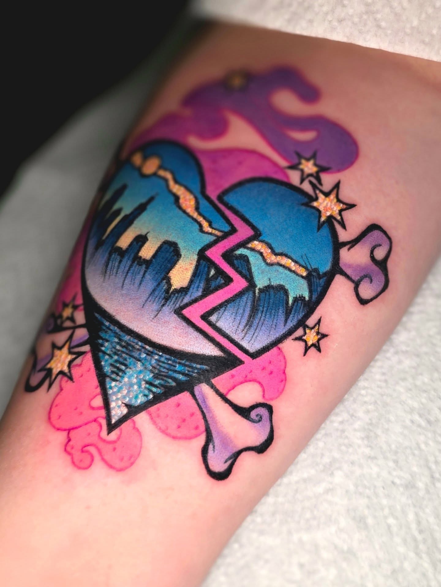 Broken heart American traditional tattoo on the forearm by April High ☆ Tattoo Artist
