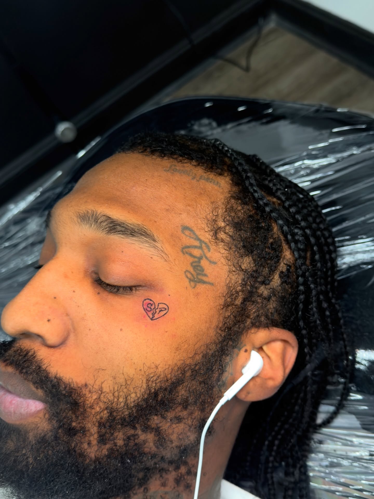 Broken heart lettering script tattoo on the head by thee Magician🧞♀️, Atlanta, Georgia