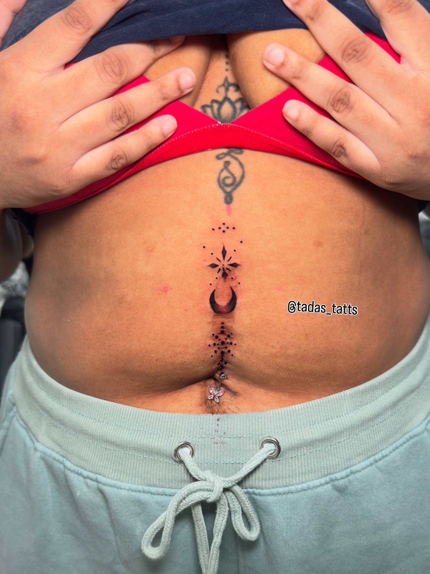 Geometric dotwork tattoo on the torso by thee Magician🧞♀️, Atlanta, Georgia