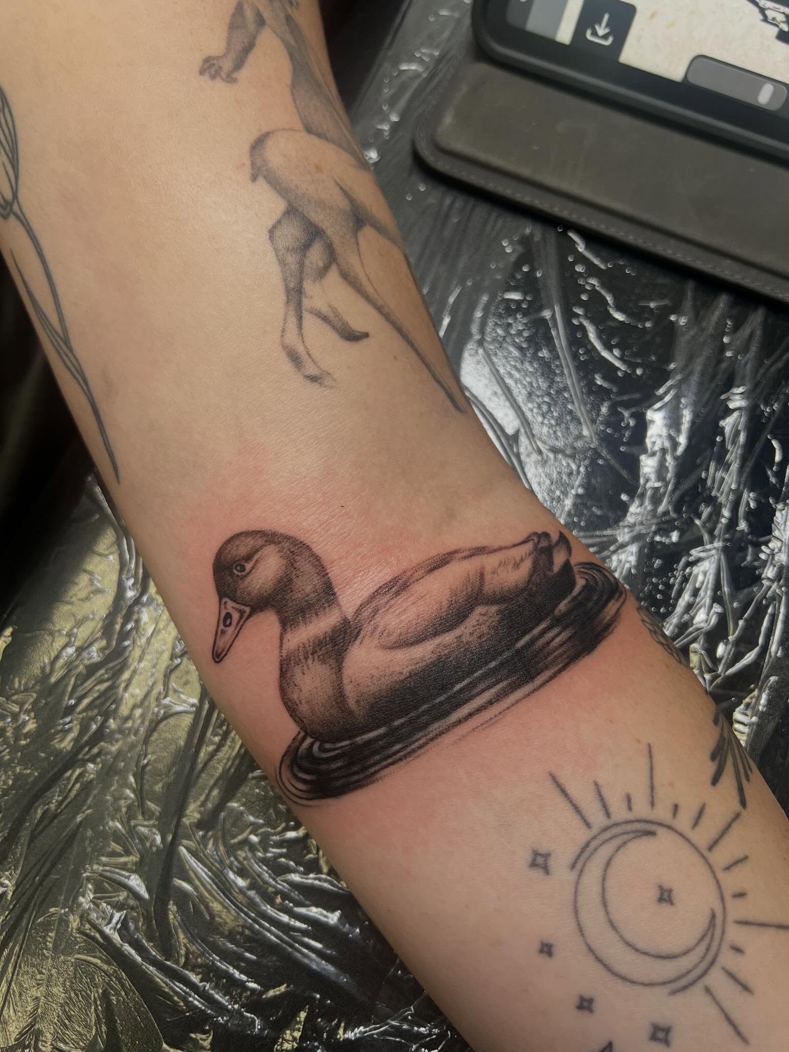 Duck realism tattoo on the forearm by Presley Tattoos, Murfreesboro, Tennessee