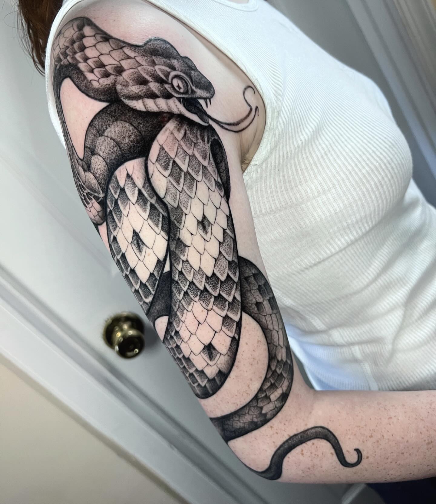 Tattoo by @annawolfftattoos — black_and_grey