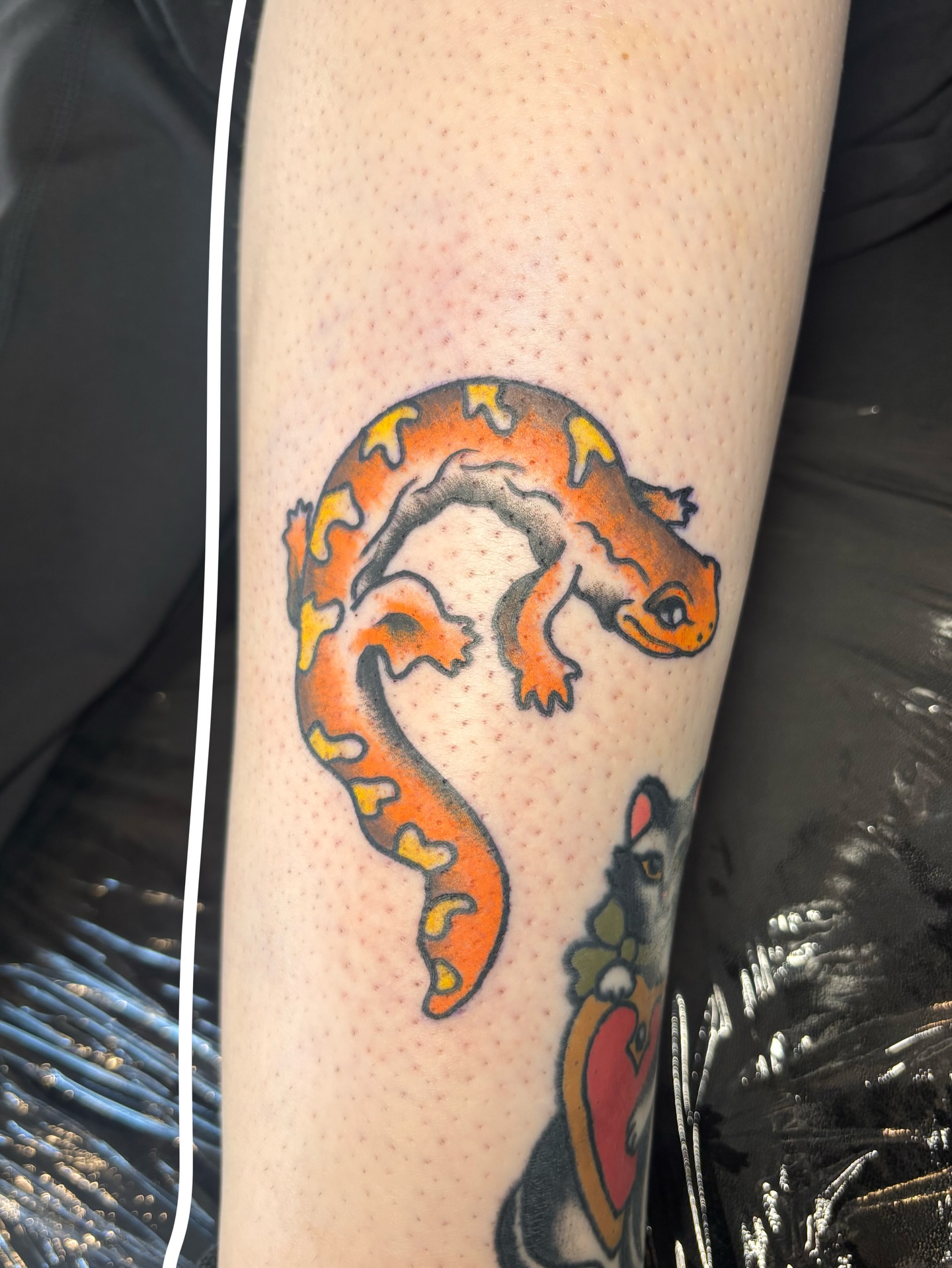 Newt dotwork tattoo on the forearm by Emmy Stepien