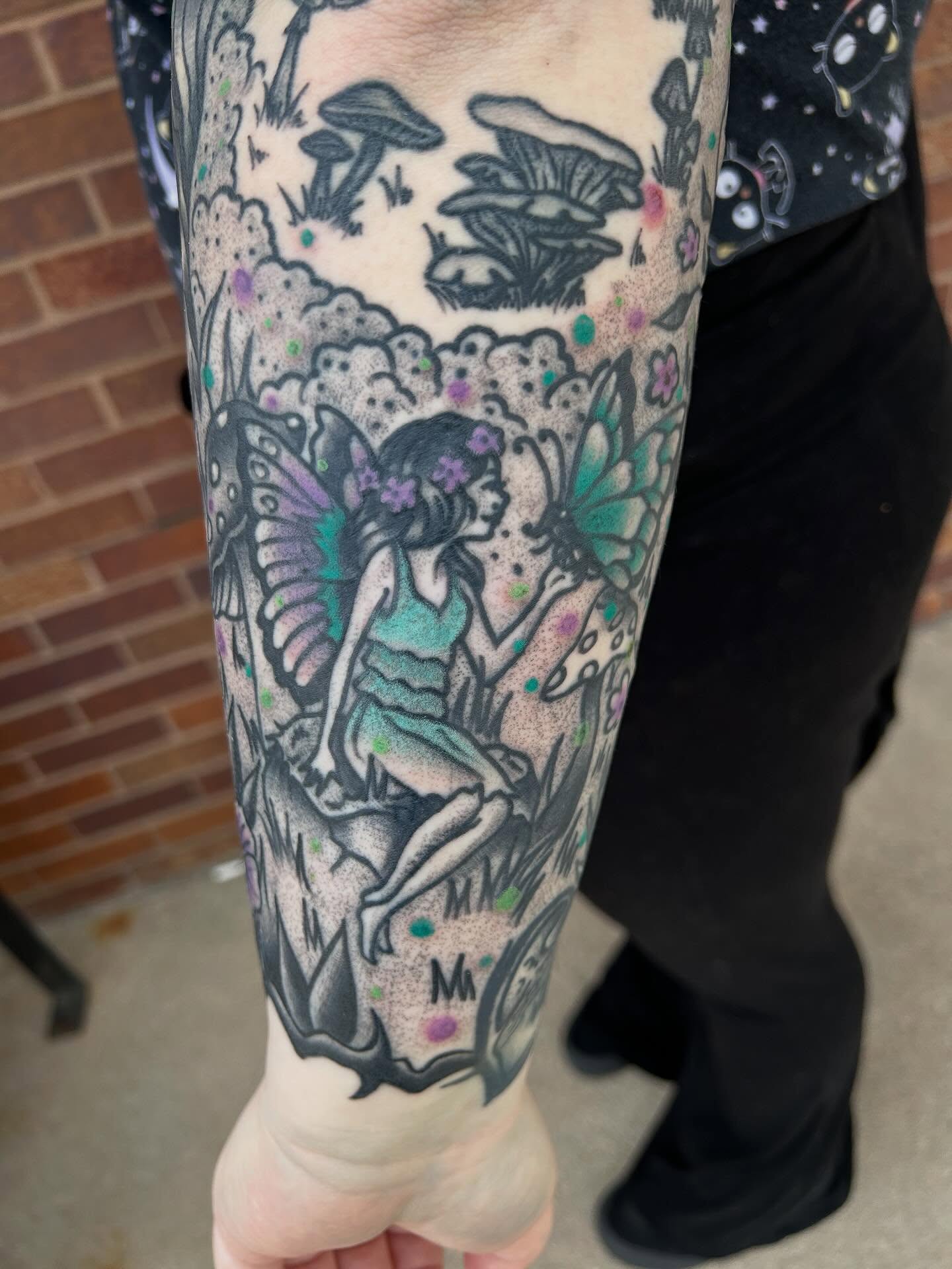 Fairy American traditional tattoo on the forearm by Morgan Hazer Tattoos, Cedar Rapids, Iowa