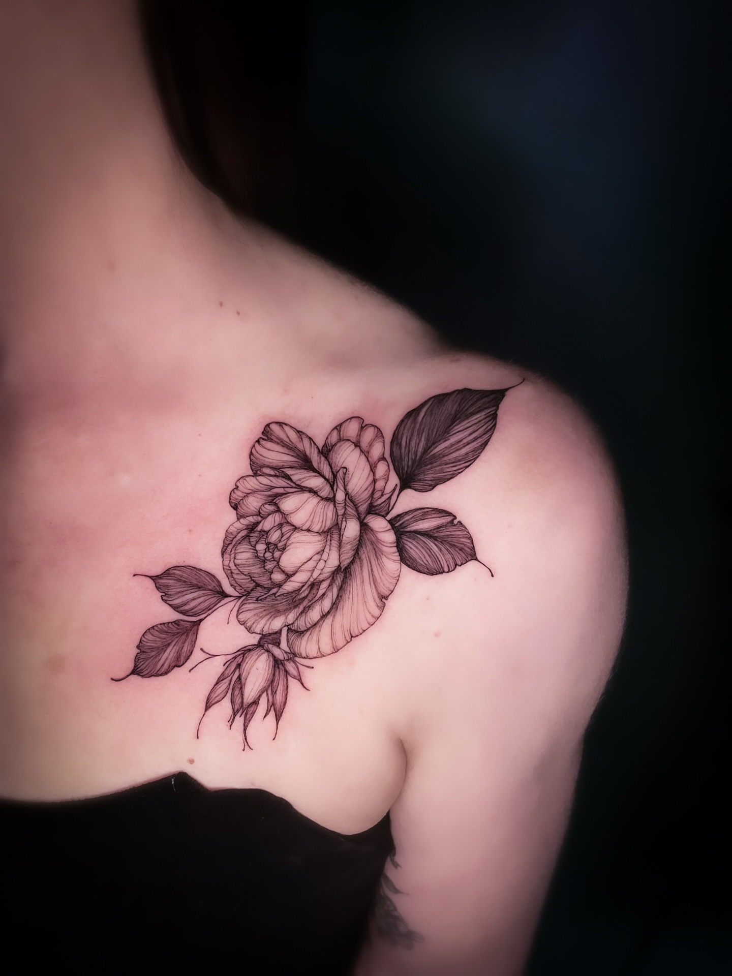 Rose black and grey tattoo on the shoulder by 𝒥𝓊𝓃𝒾𝓅𝑒𝓇 𝒫𝑜𝓈𝓉 (Juju)