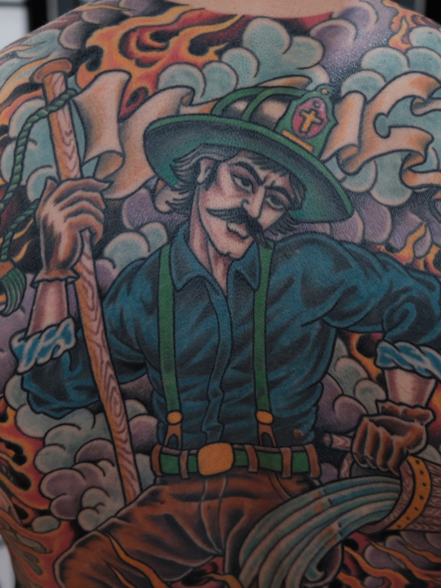 Pirate American traditional tattoo on the back by Zak Colburn