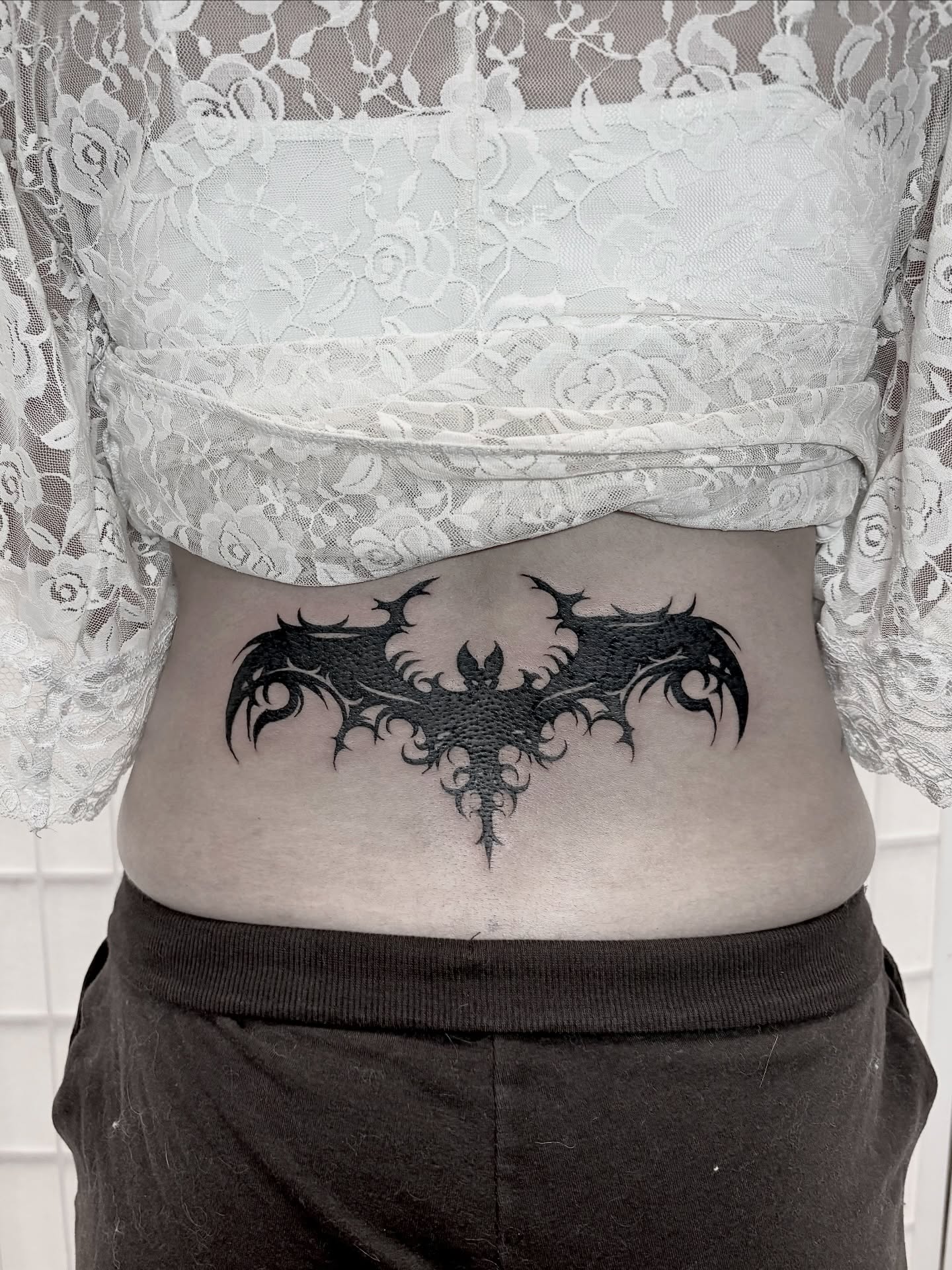 Bat black and grey tattoo on the torso by <3 eve’s tattoos <3