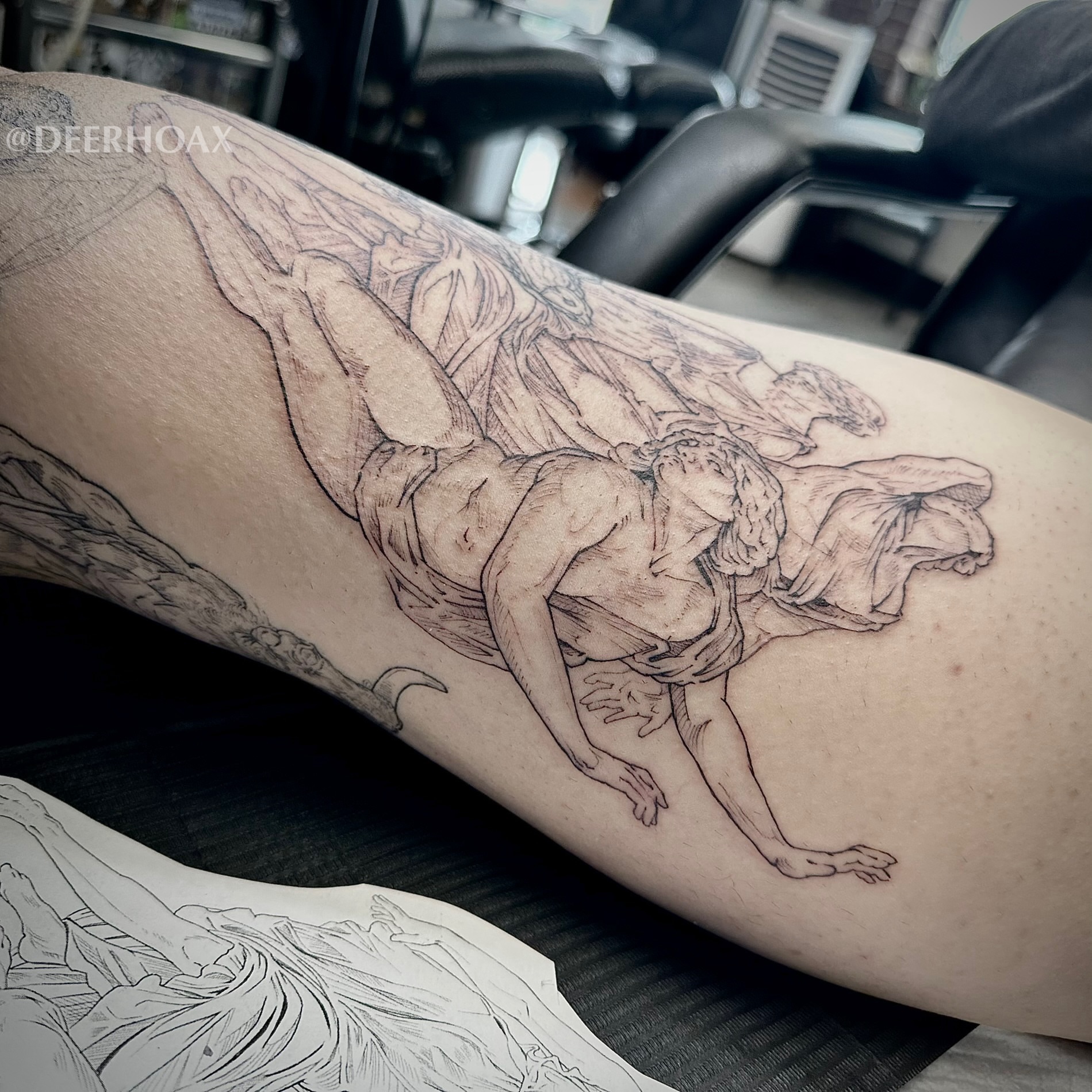 Angelic figure realism tattoo on the forearm by Mary "Baby Hands" Kulvete