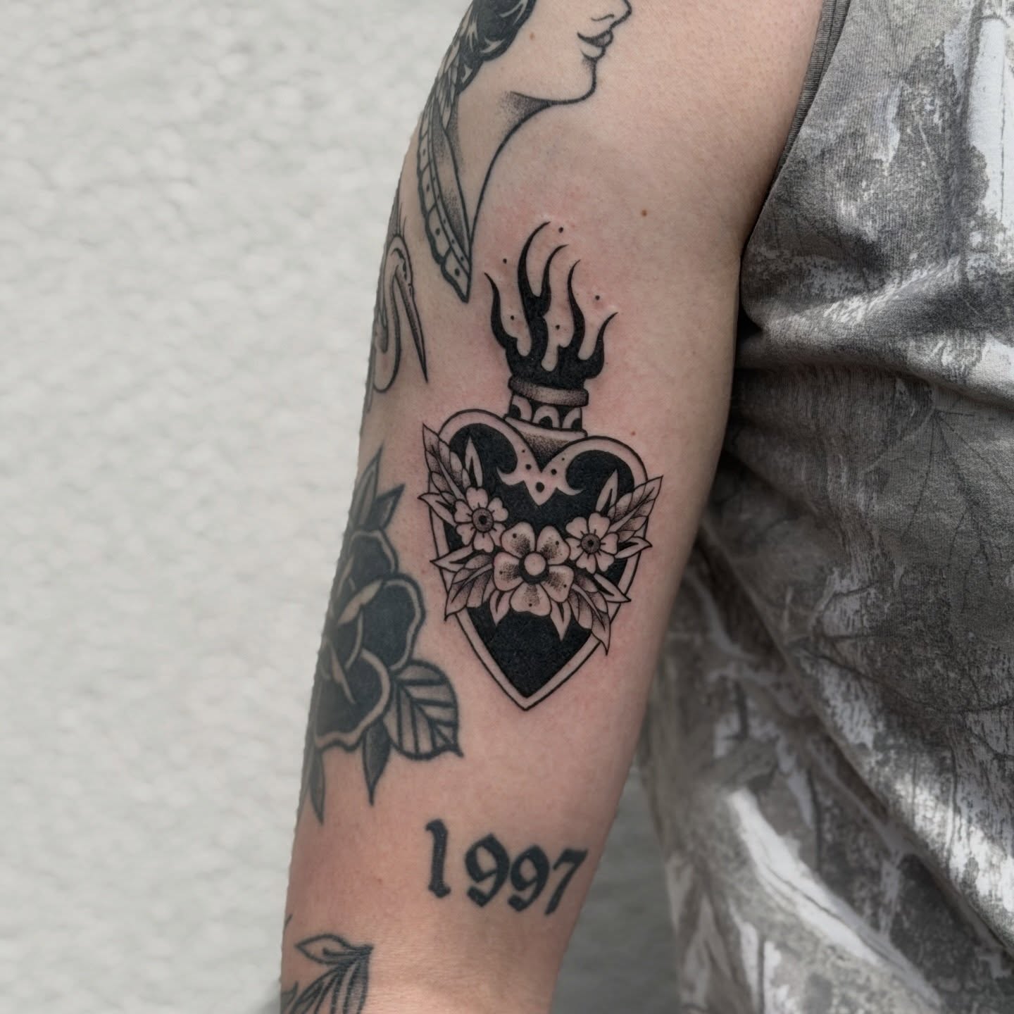 Tattoo by @fleabagtattoos — black_and_grey