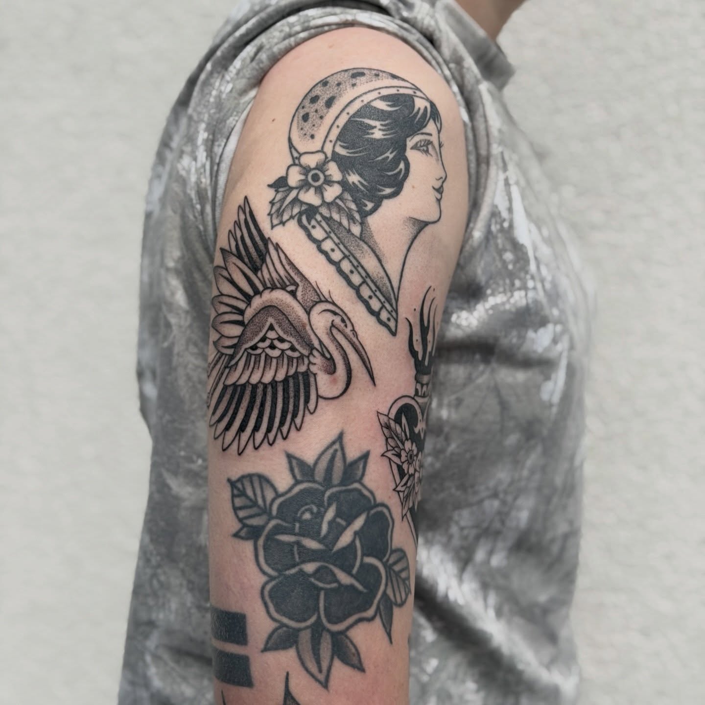 Tattoo by @fleabagtattoos — american_traditional, black_and_grey