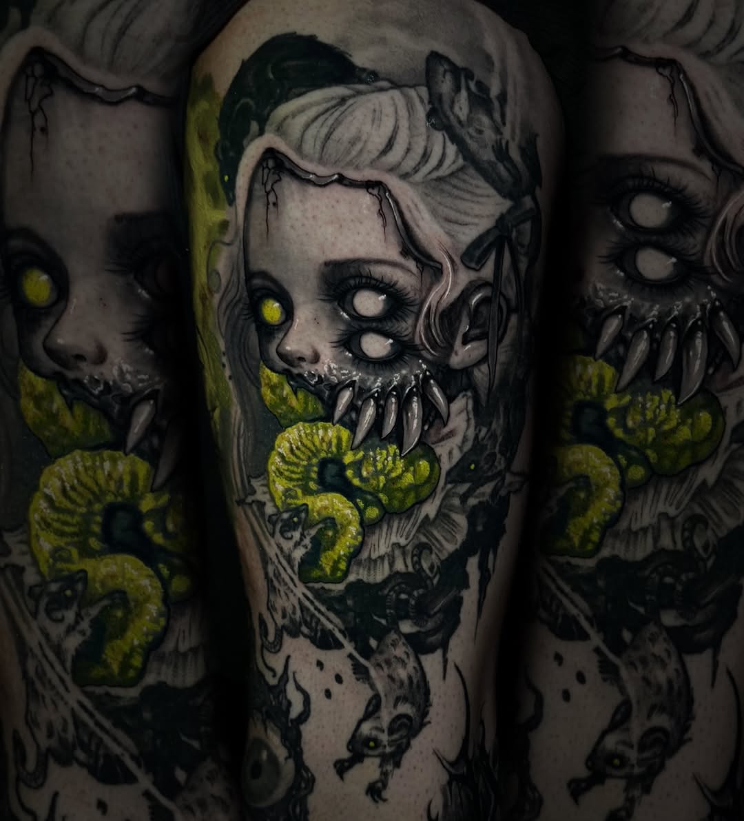 Tattoo by @spacezombietattoo โ dark_realism, blackwork