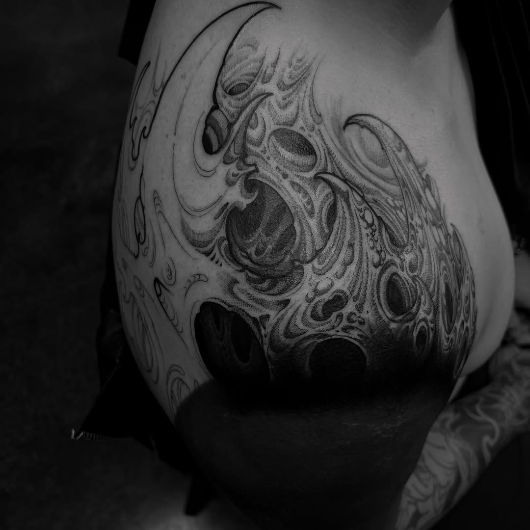 Tattoo by @trophytattoos — black_and_grey, dark_realism