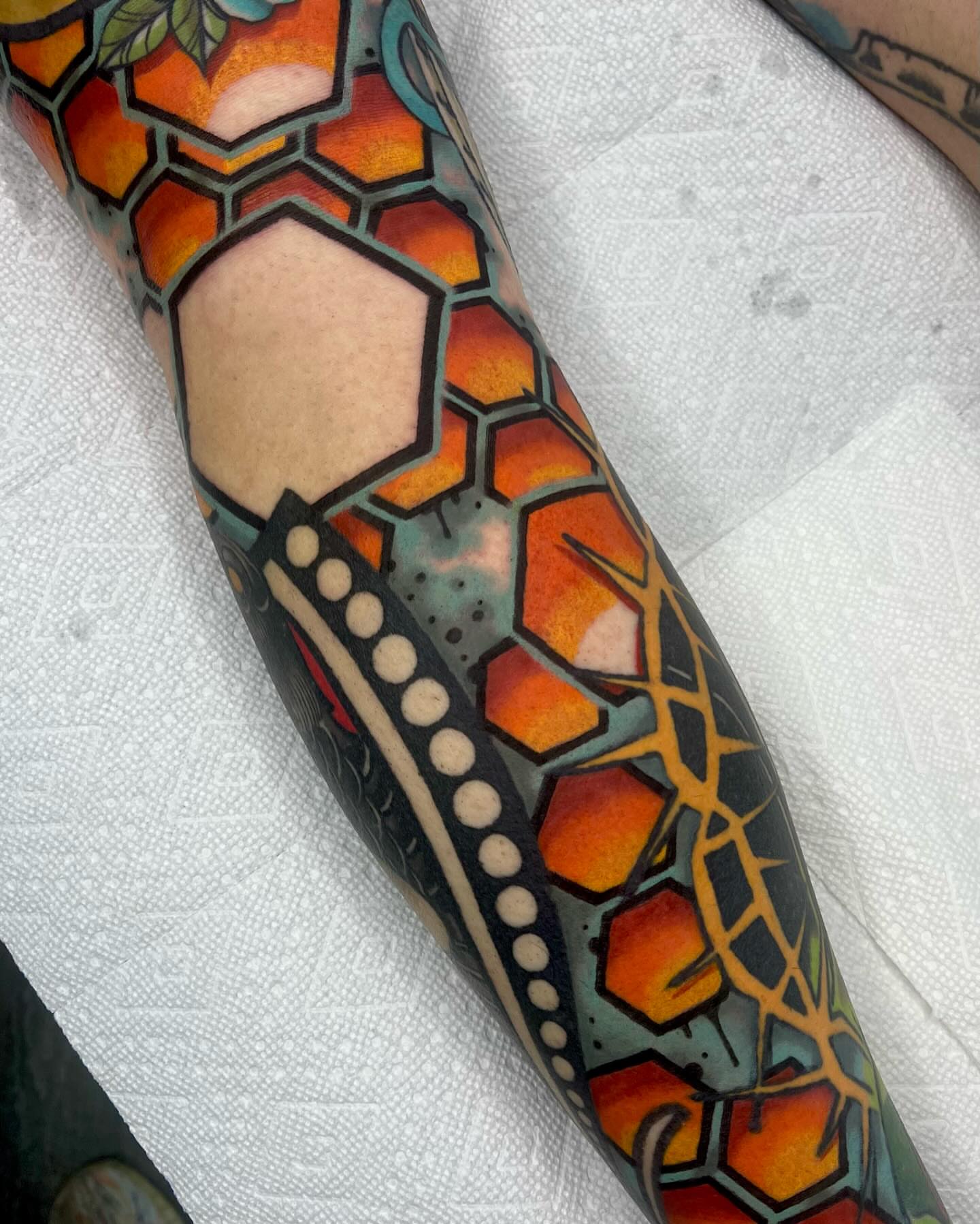 Geometric pattern geometric tattoo on the forearm by Brandon McDaniel Iowa Tattoo Artist