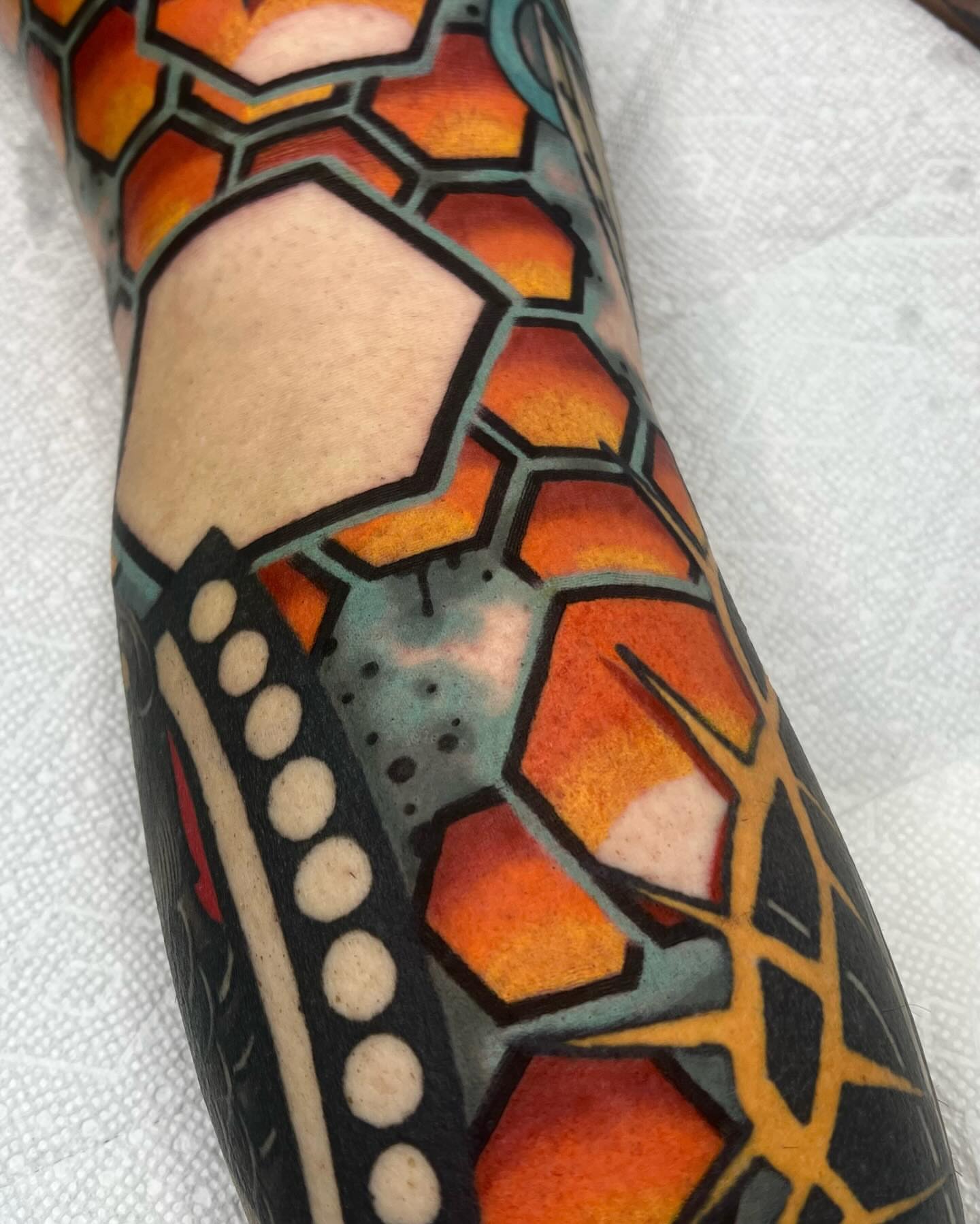 Geometric pattern geometric tattoo on the forearm by Brandon McDaniel Iowa Tattoo Artist