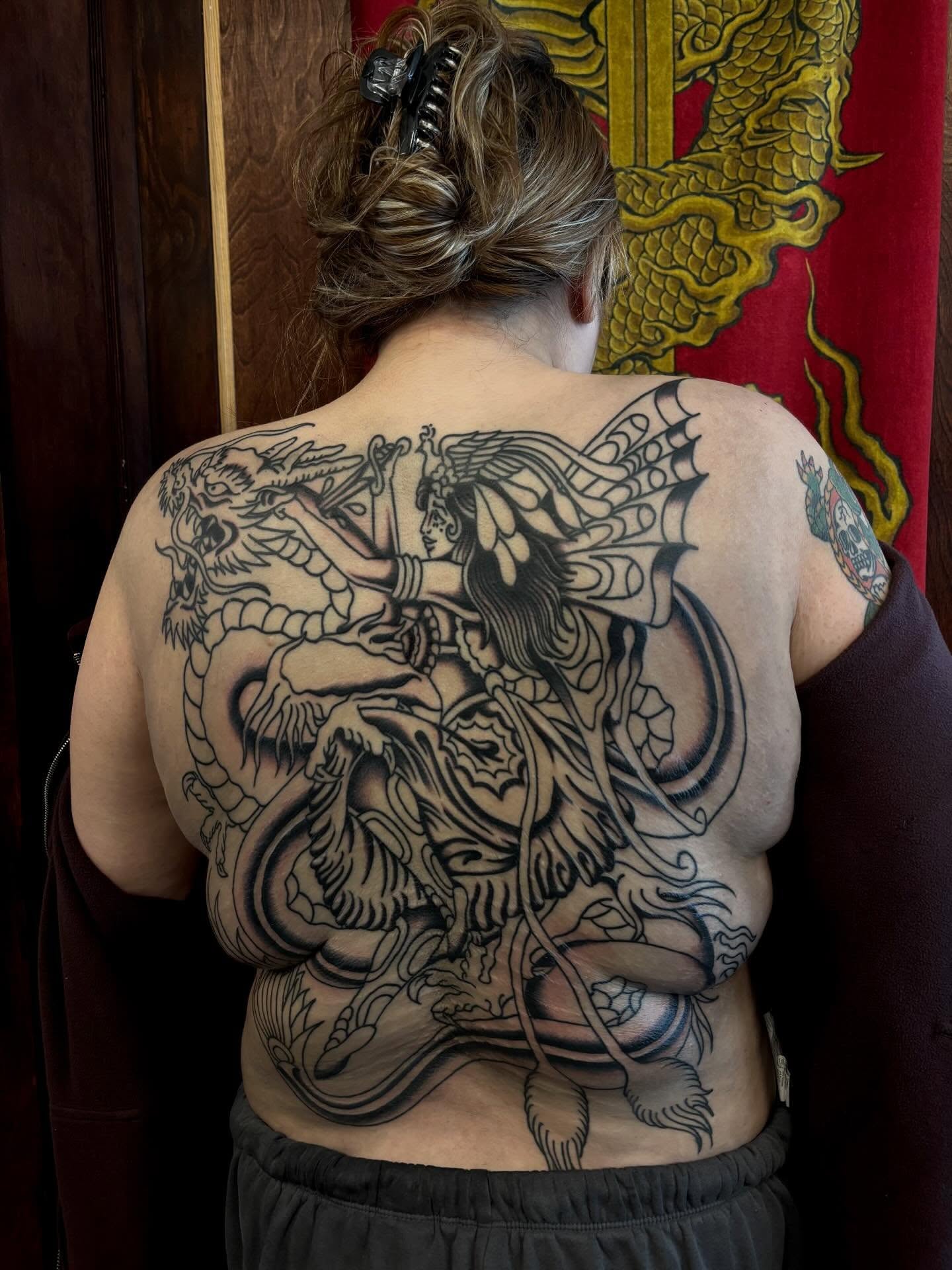 Mythical warrior realism tattoo on the back by Alyssa L'Heureux🕴🏼, Los Angeles, California
