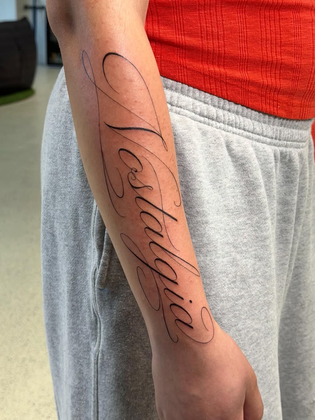 Tattoo by @gimilt.tattoos — lettering_script, fine_line