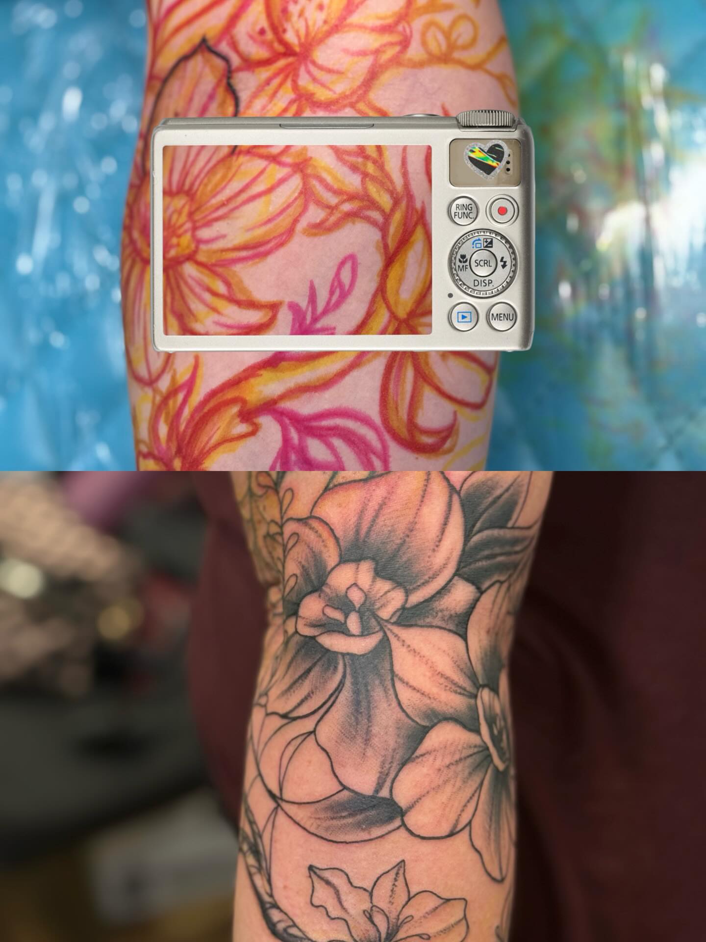 Floral design black and grey tattoo on the forearm by Serenity Mullins