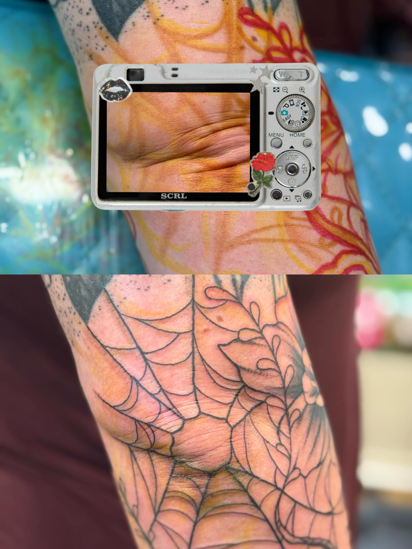 Camera dotwork tattoo on the forearm by Serenity Mullins