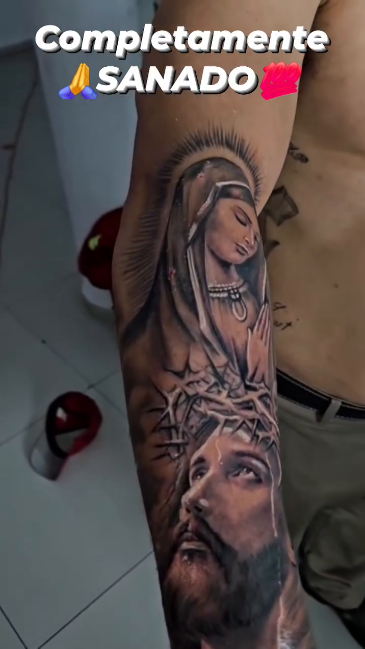 Jesus and Mary realism tattoo by Aguascali Firme