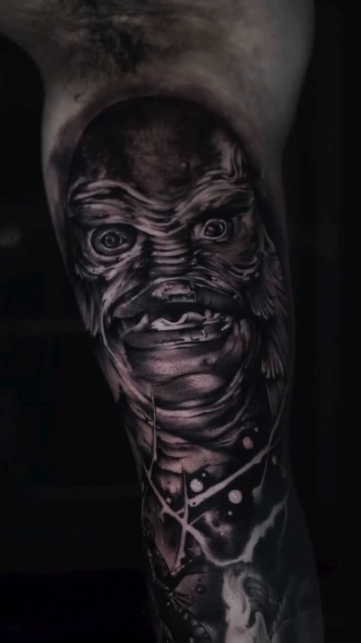 Creature from the Black Lagoon realism tattoo by Daniel Gonzalez