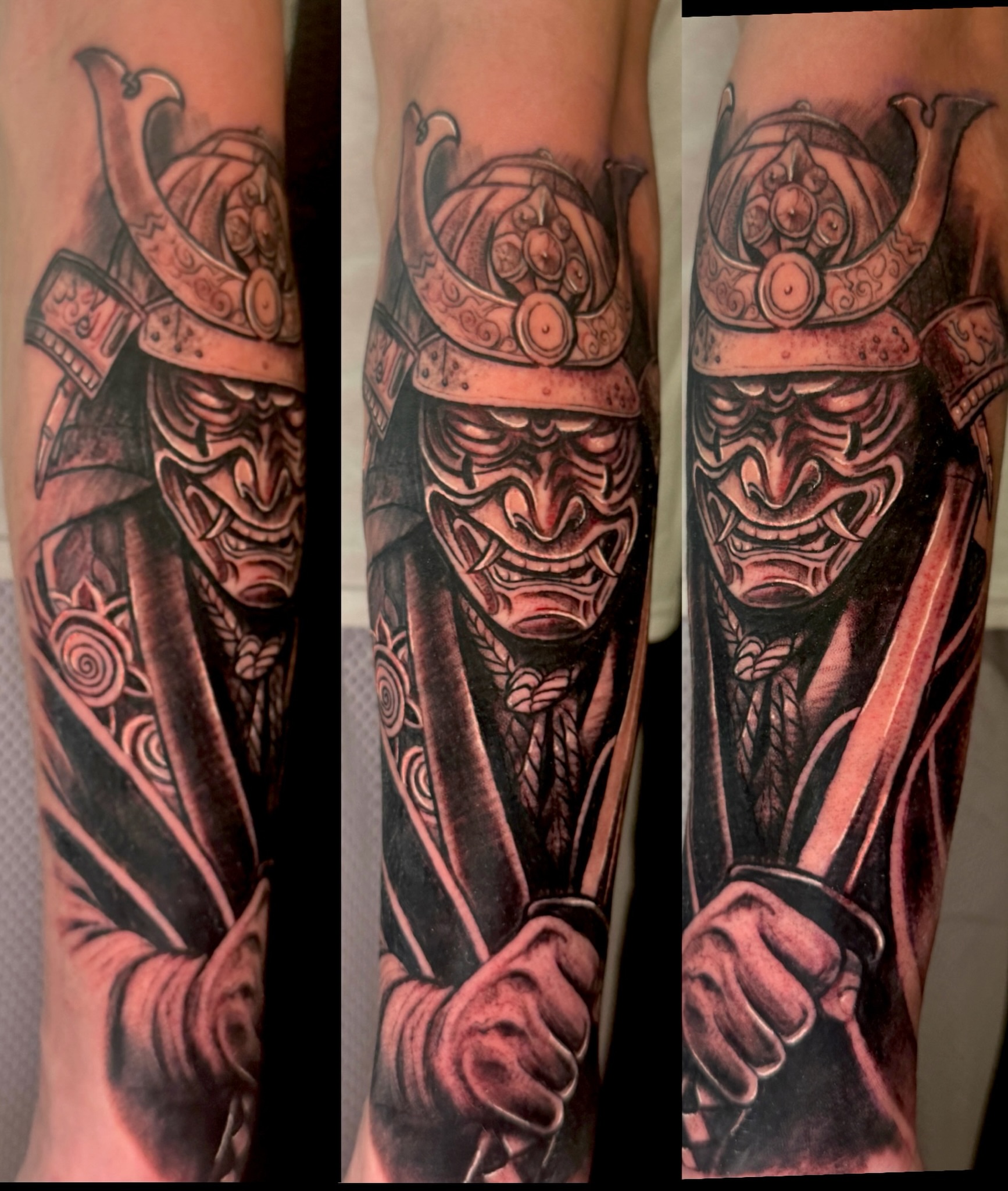 Samurai warrior realism tattoo on the forearm by Caloy Obra