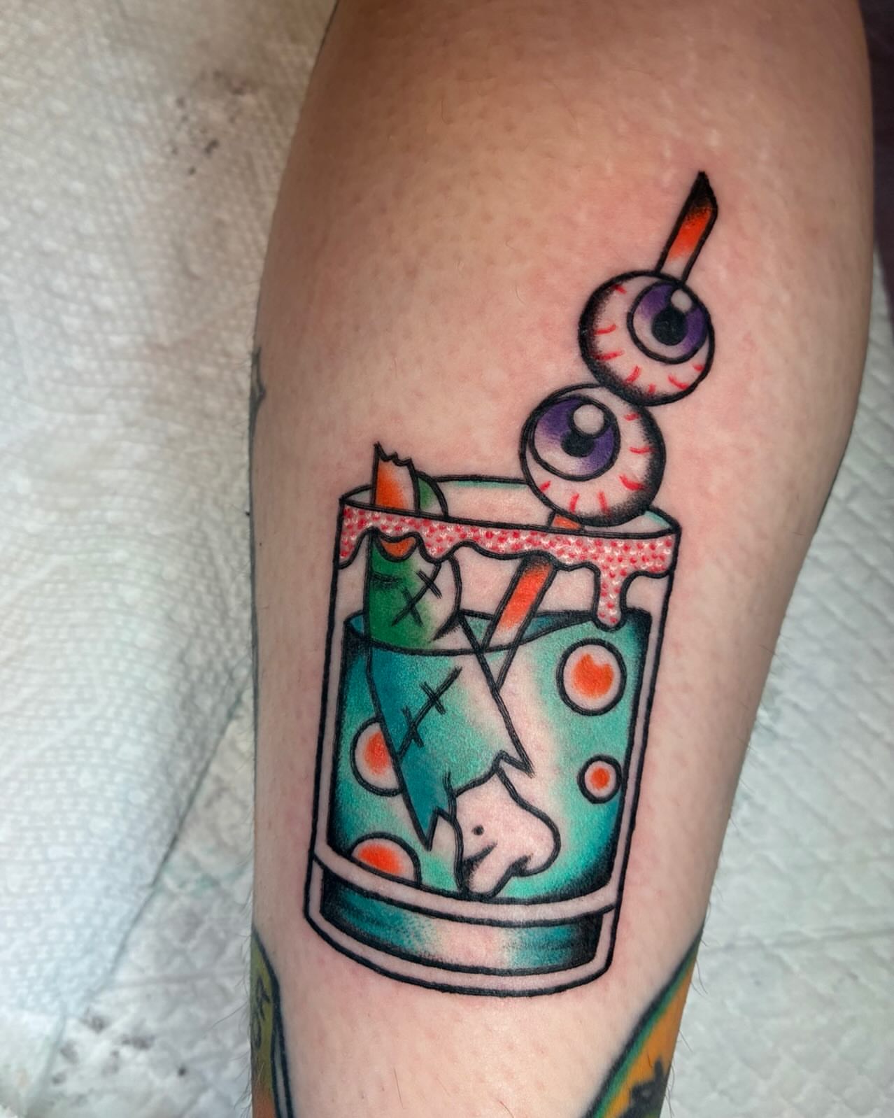 Monster drink trash polka tattoo on the forearm by ๐๐ช๐๐ซ๐ก๐ ๐๐ฏ๐ถ๐ฉ๐