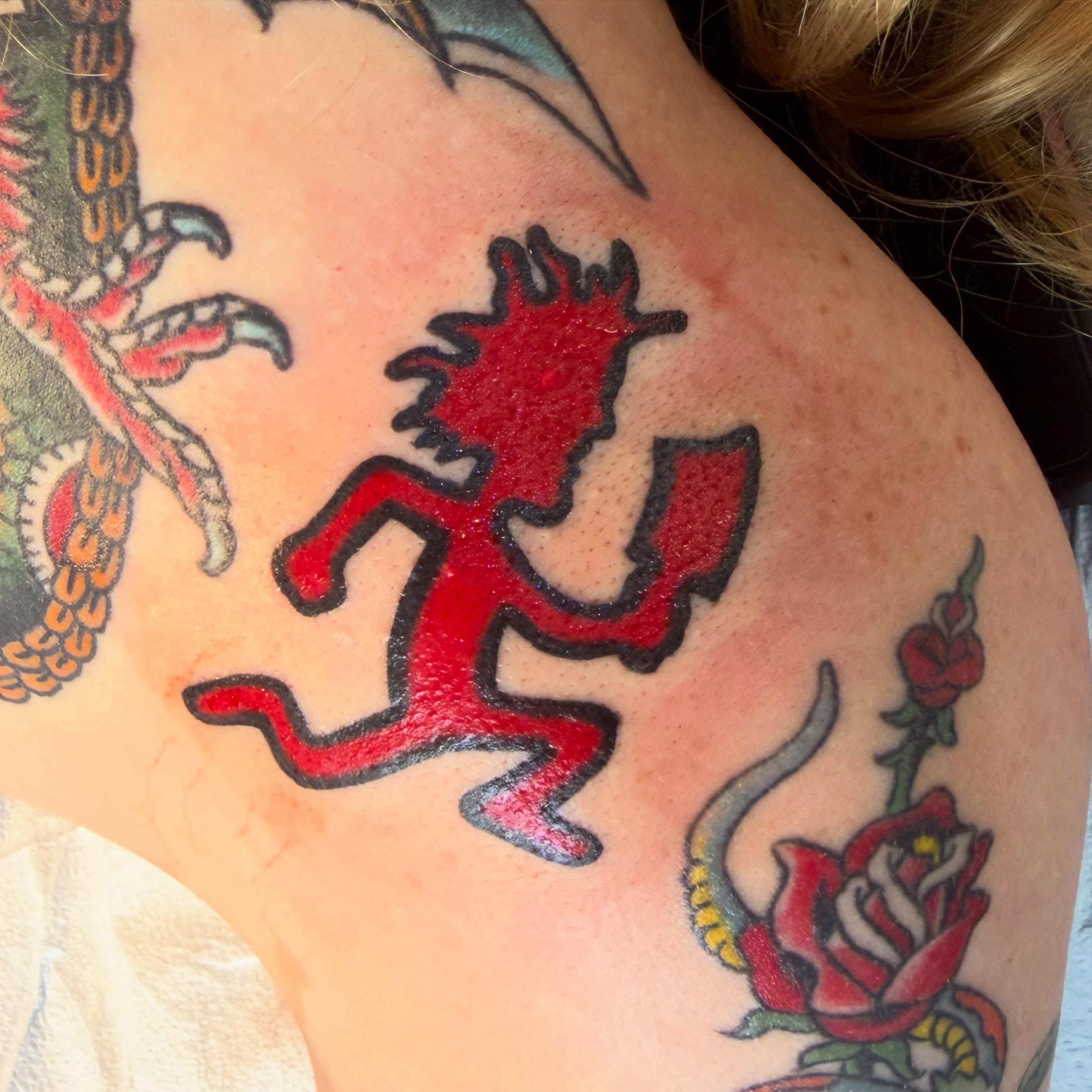 Demon American traditional tattoo on the shoulder by Spencer Coco