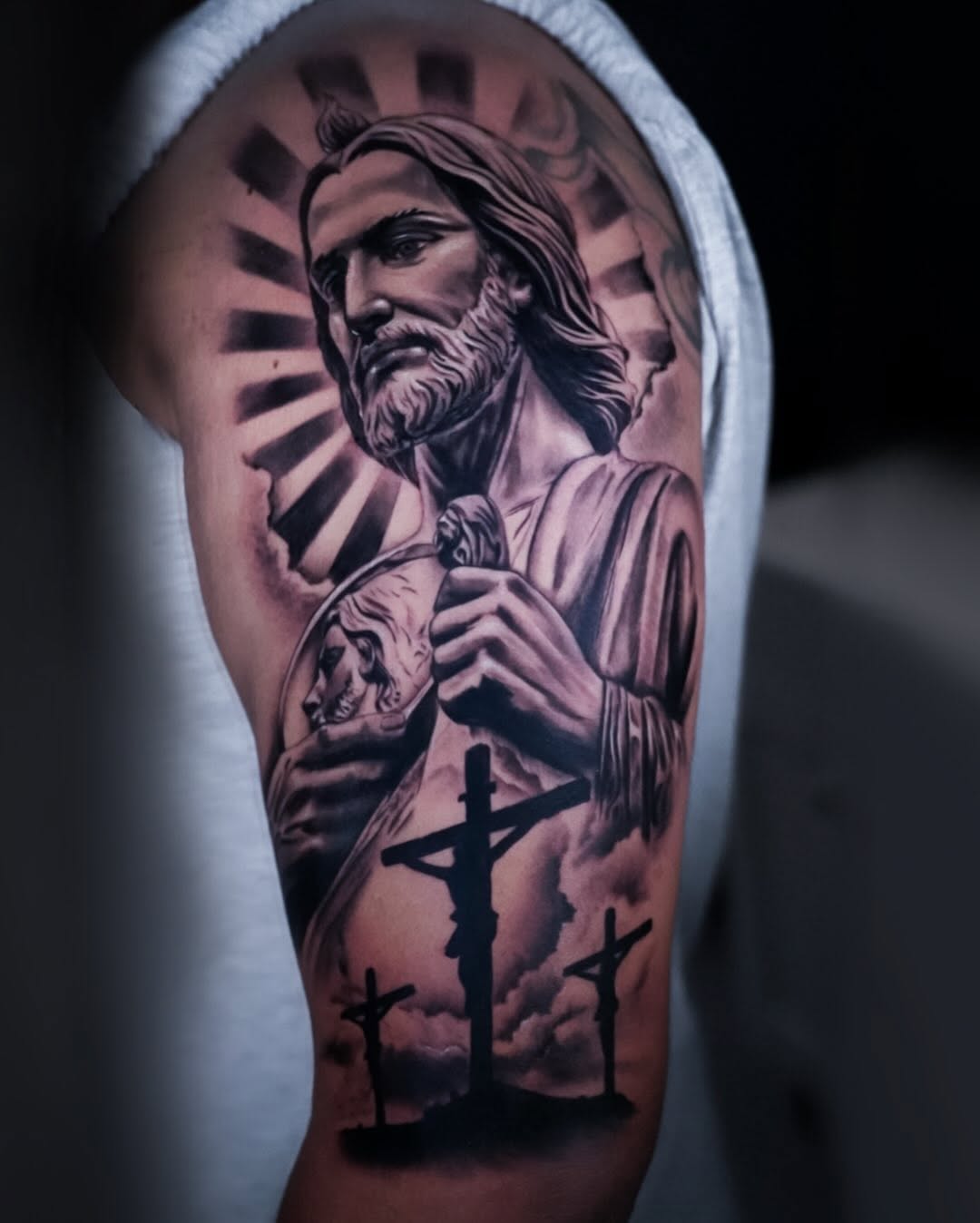 Jesus Christ and the crucifixion realism tattoo on the forearm by ✝️ Nicholas Fernandez ✝️