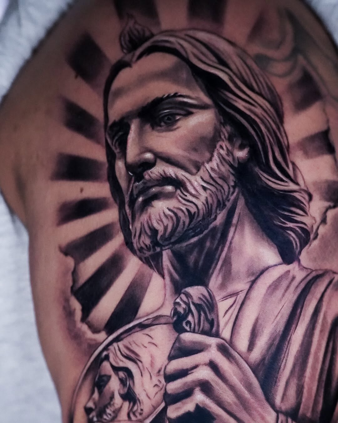 Jesus Christ portrait Chicano tattoo on the chest by ✝️ Nicholas Fernandez ✝️
