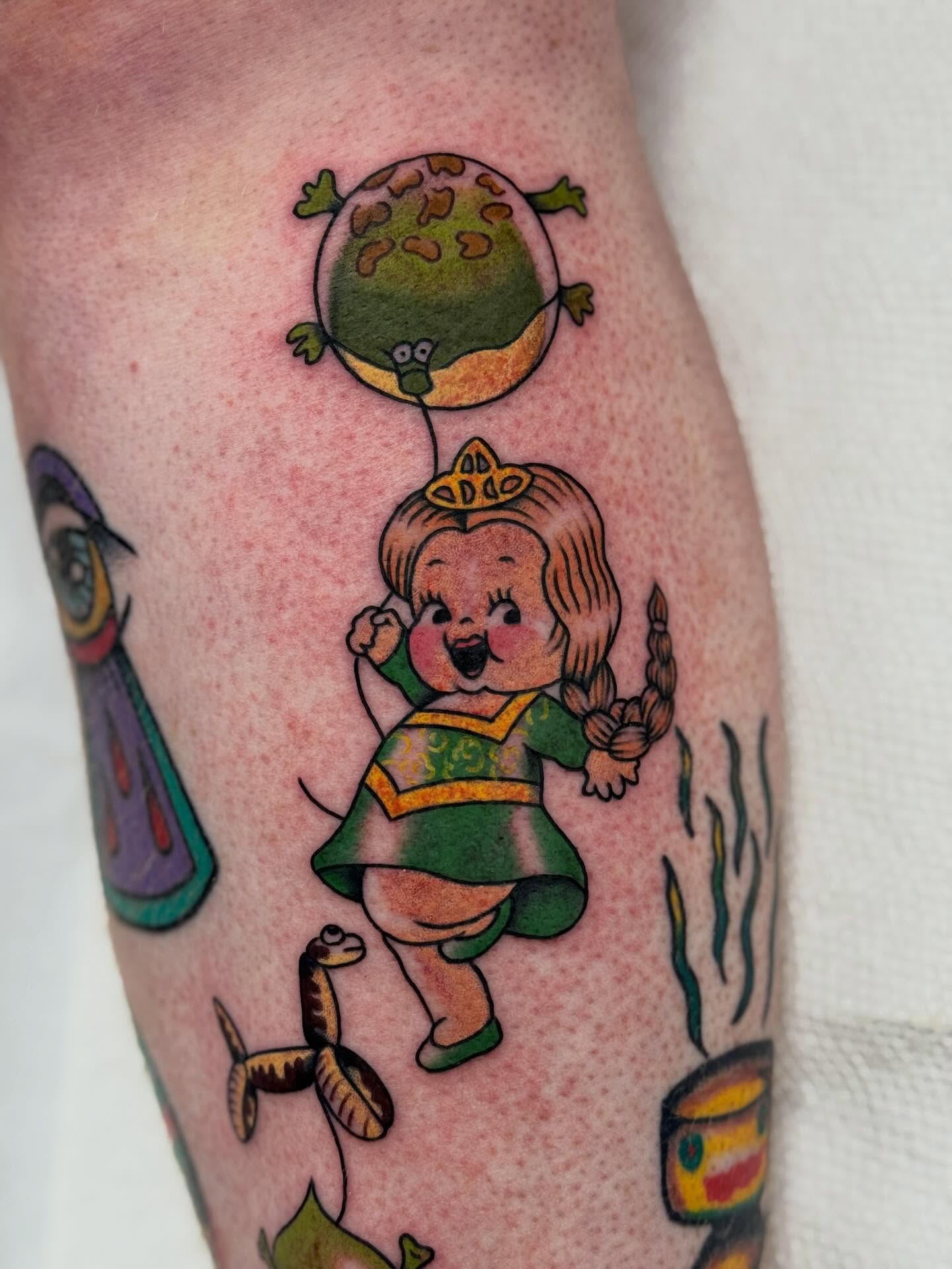 Child with balloon dotwork tattoo on the forearm by katie lou, Norwich, Connecticut