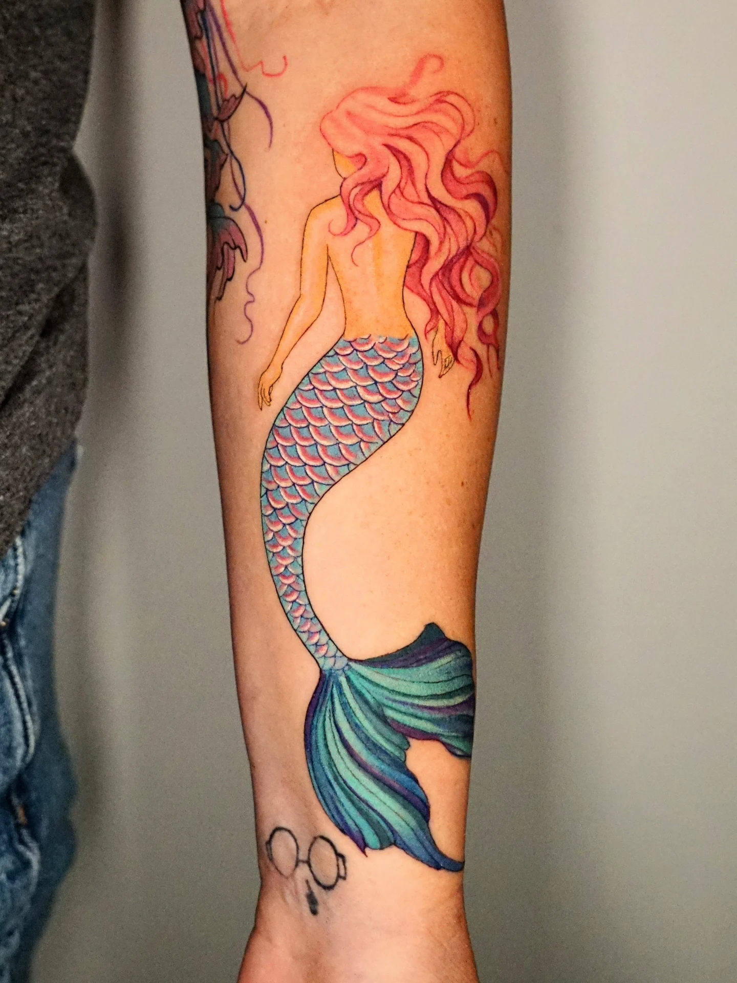 Mermaid new school tattoo on the forearm by kylie, San Antonio, Texas