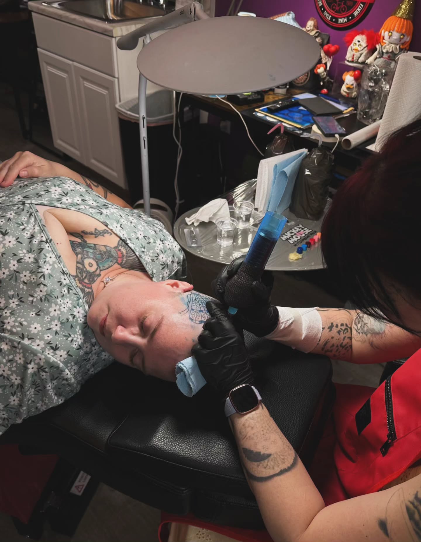 Flower American traditional tattoo on the torso by Tricky Lake, Newfield, New Jersey