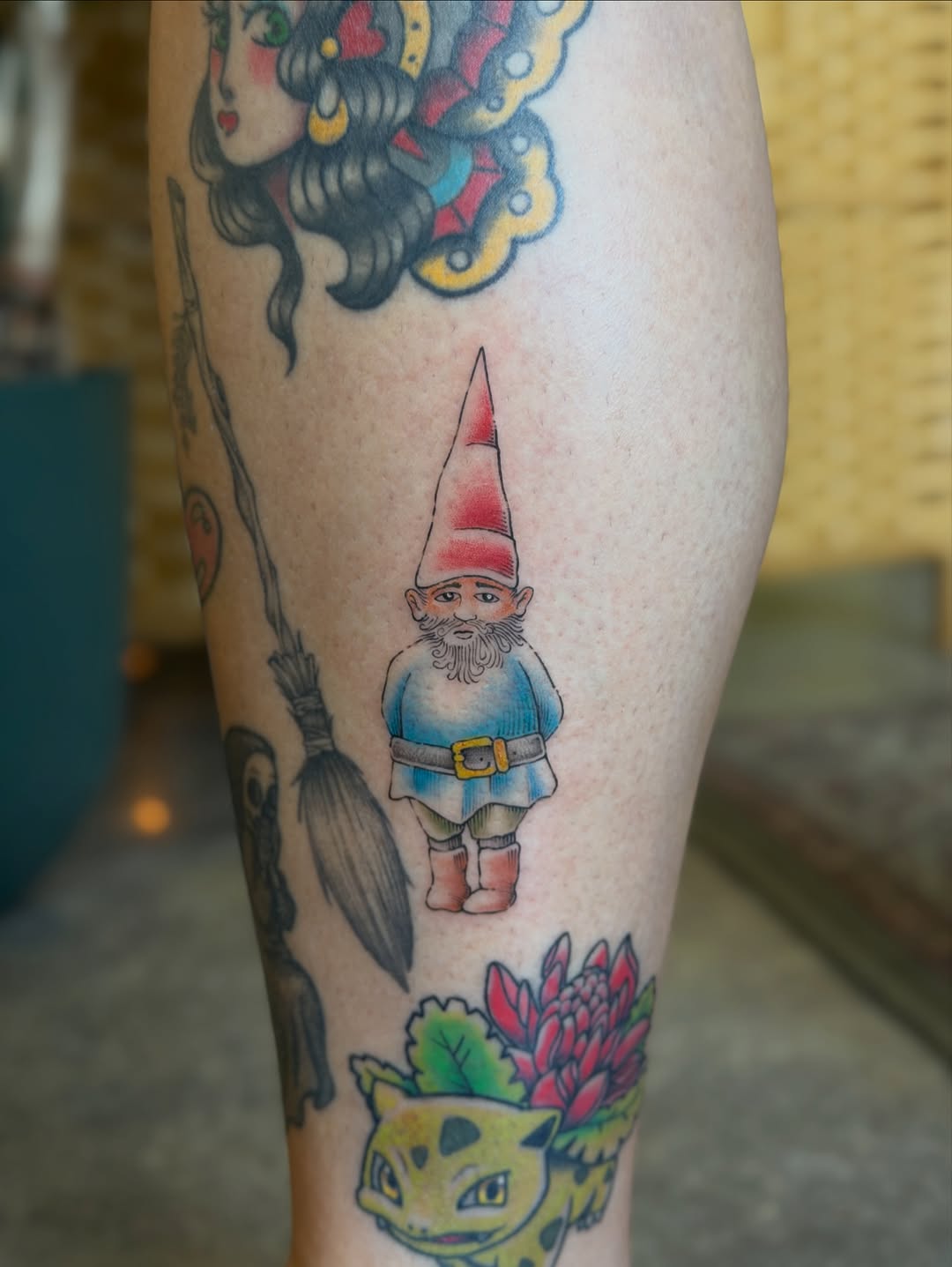 Garden gnome new school tattoo on the forearm by Fabian💉 Tattoo artist