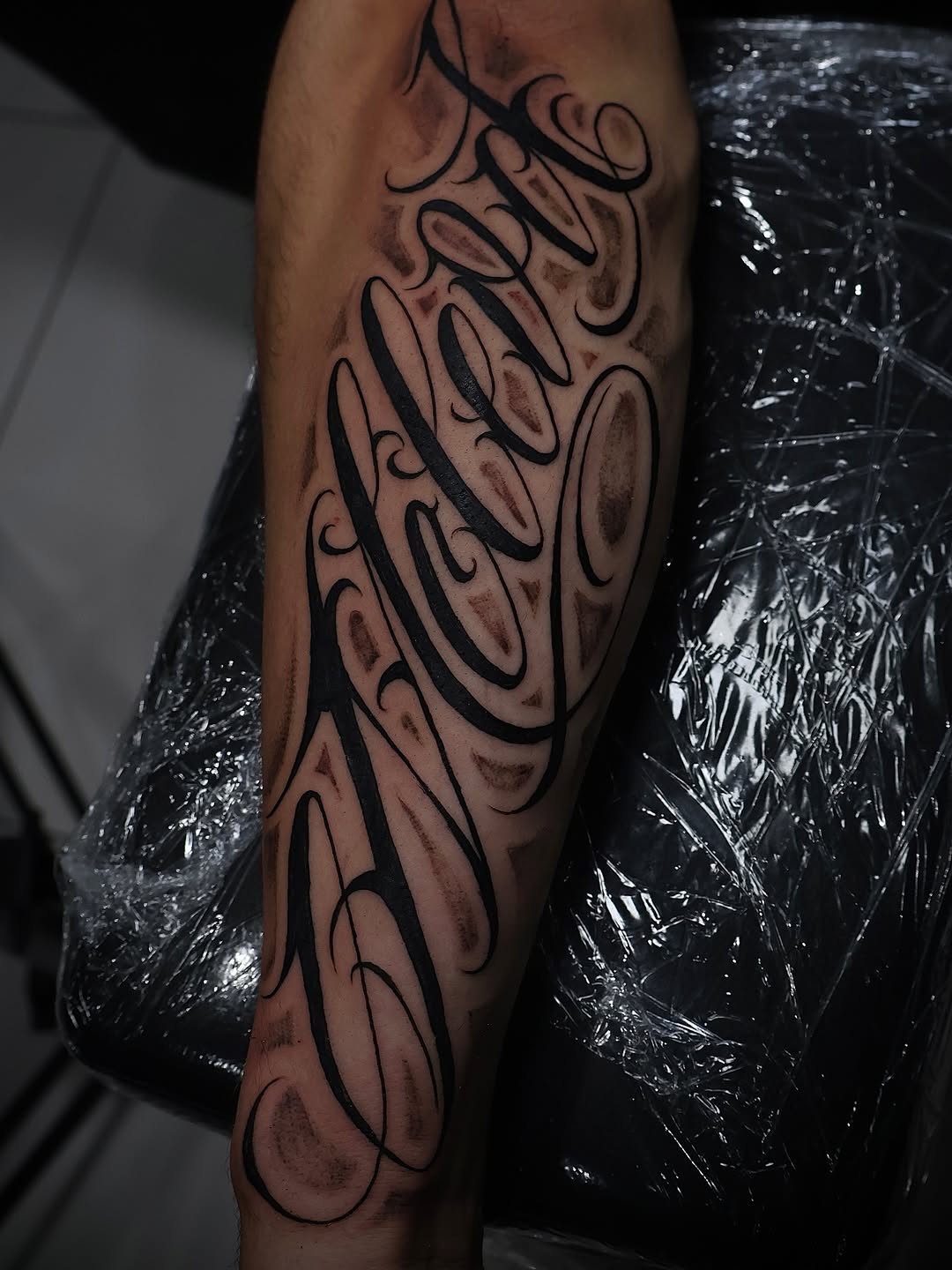 Tattoo by @jmoreno3fr — lettering_script, black_and_grey