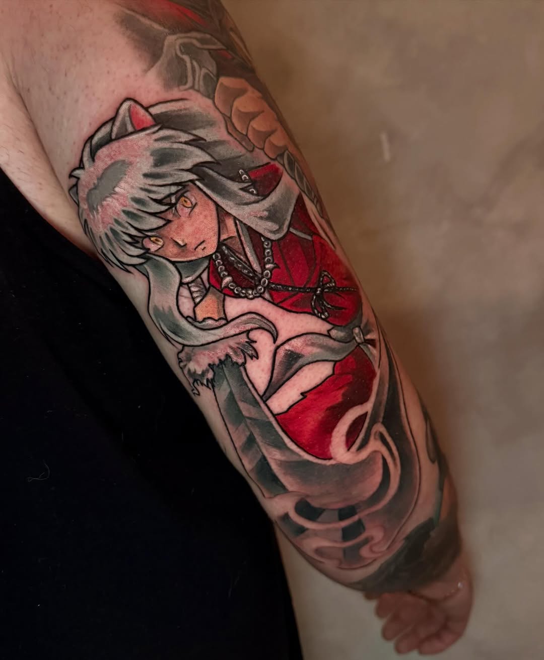 Tattoo by @emi_inks — anime, black_and_grey