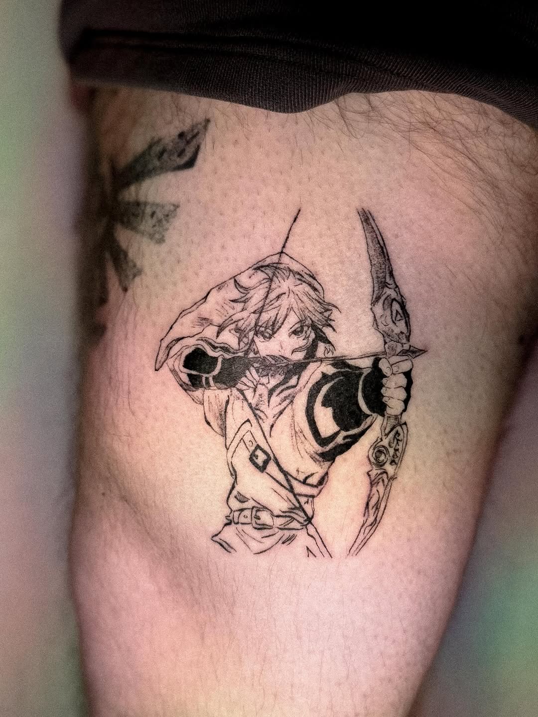 Tattoo by @jojotattooo — anime, black_and_grey