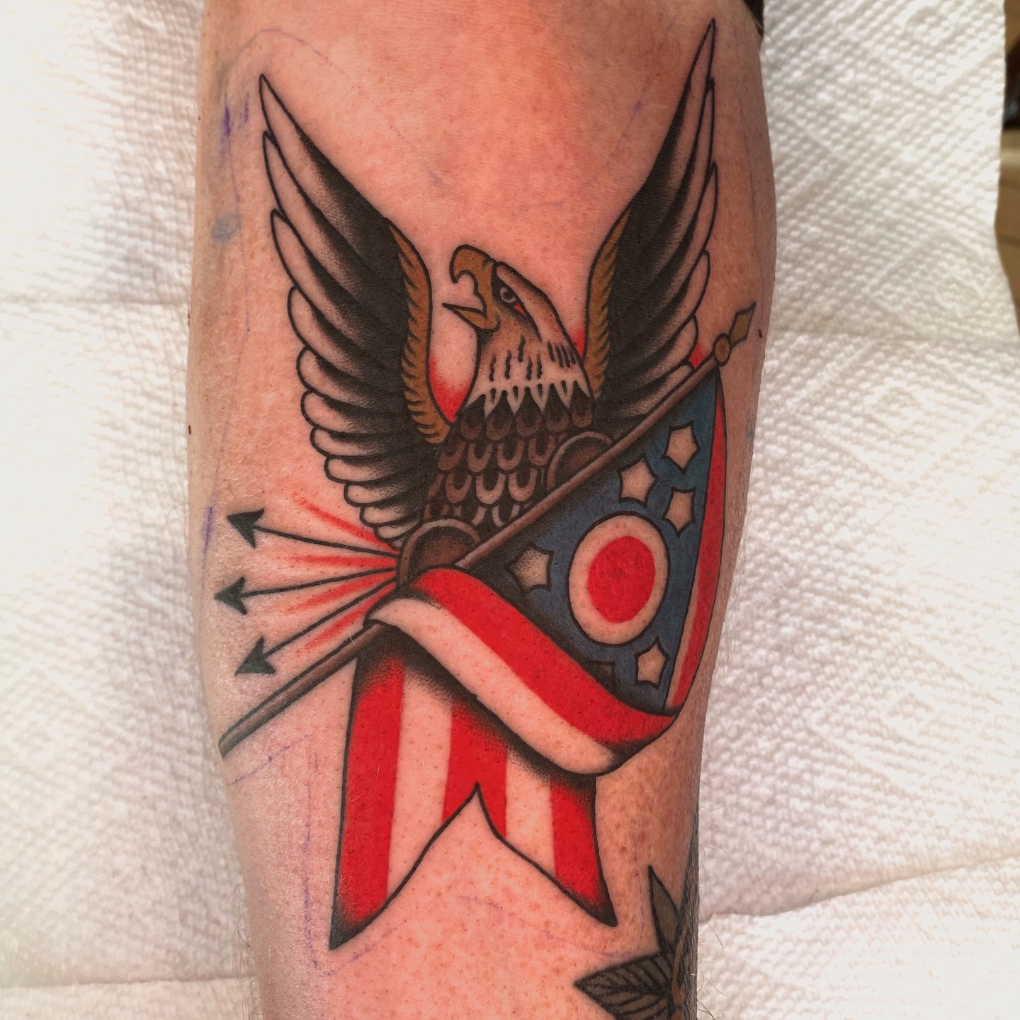 Eagle and confederate flag American traditional tattoo on the forearm by Will Allan Columbus tattoo artist