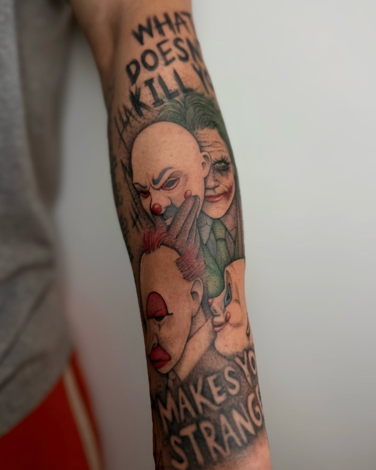 Joker characters realism tattoo on the forearm by Carson Mccullers ✨