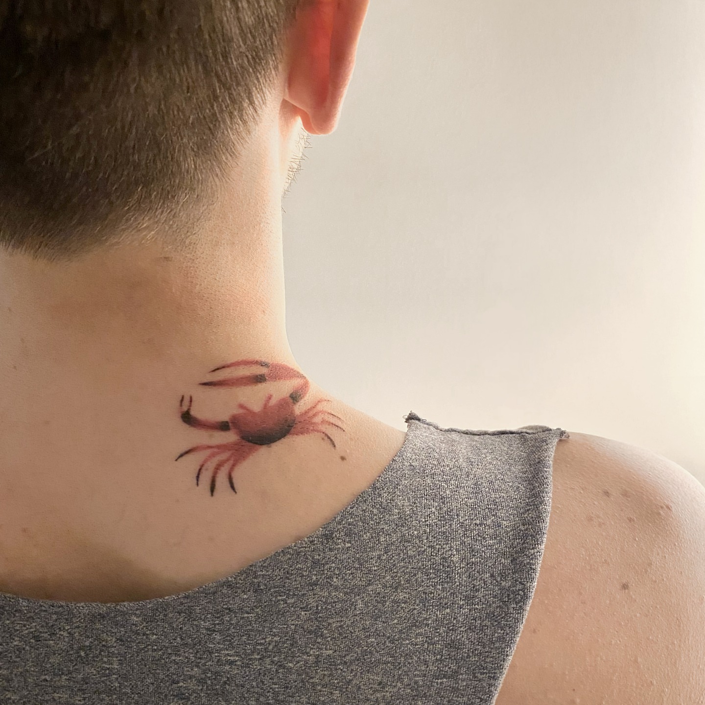 Crab realism tattoo on the neck by R o s e