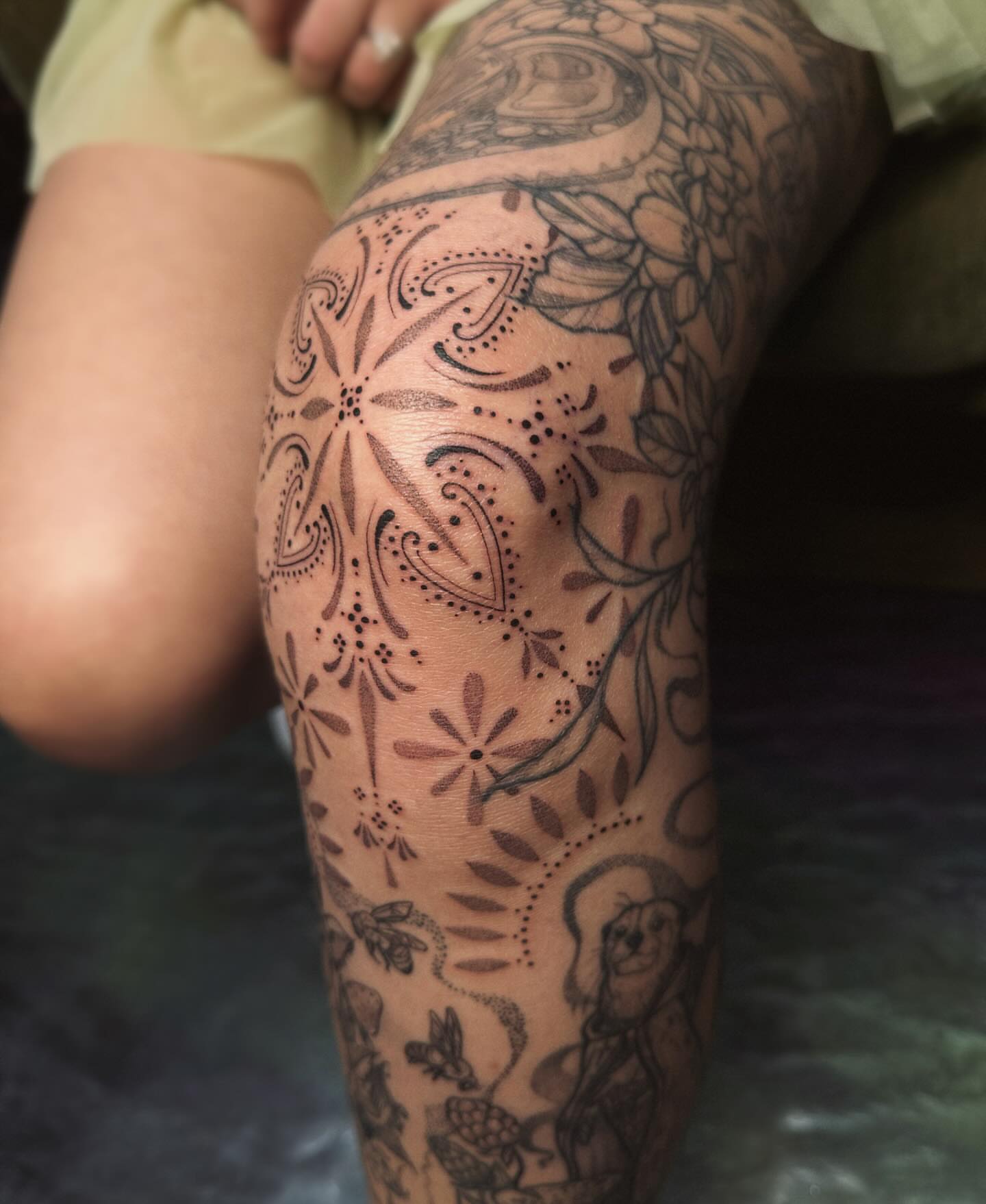 Tattoo by @mushrooomqueen — dotwork, ornamental