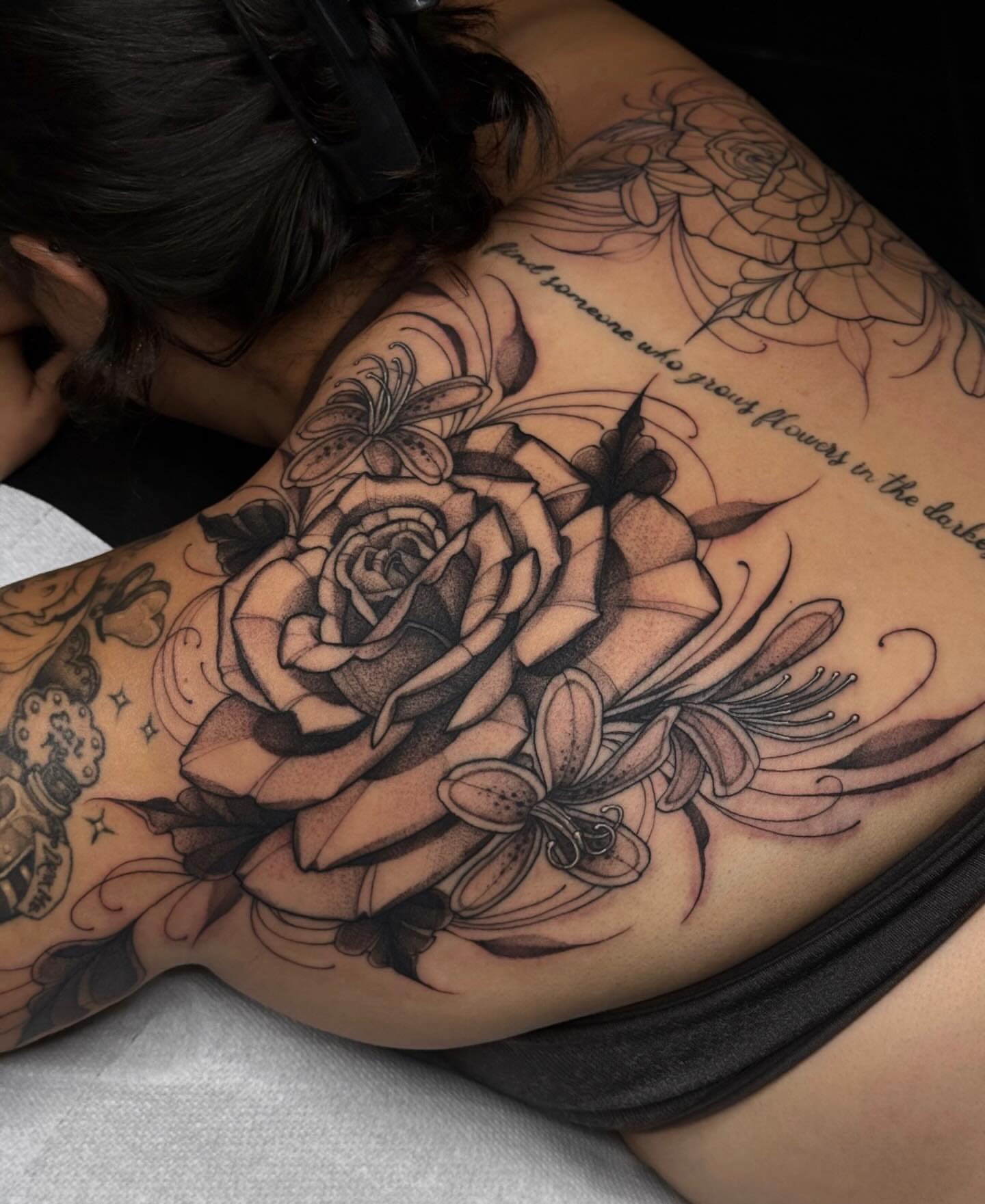 Flower bouquet realism tattoo on the shoulder by ☠︎ Mikayla Benson  ☠︎