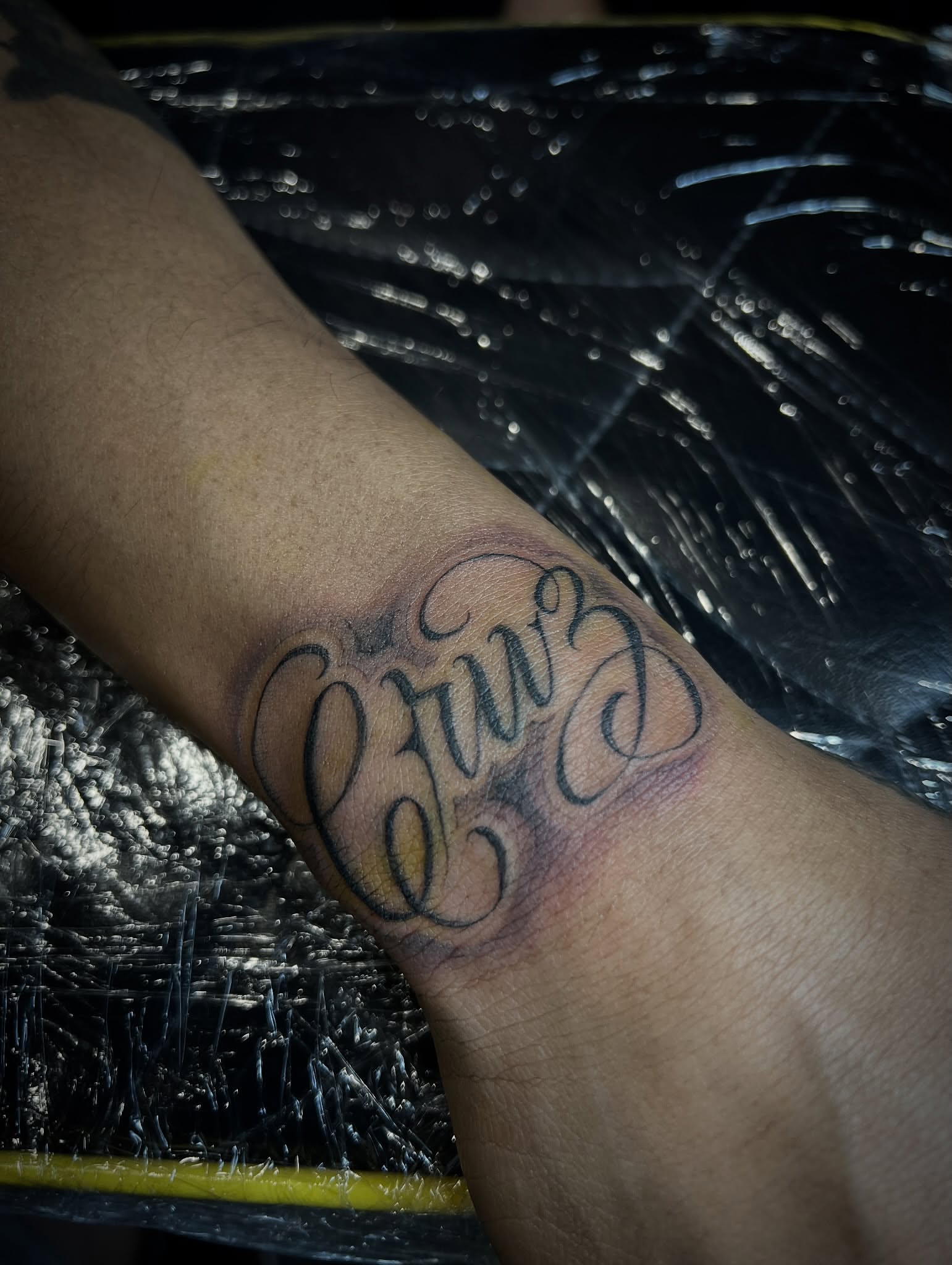 Tattoo by @osopolar_tattoos — lettering_script