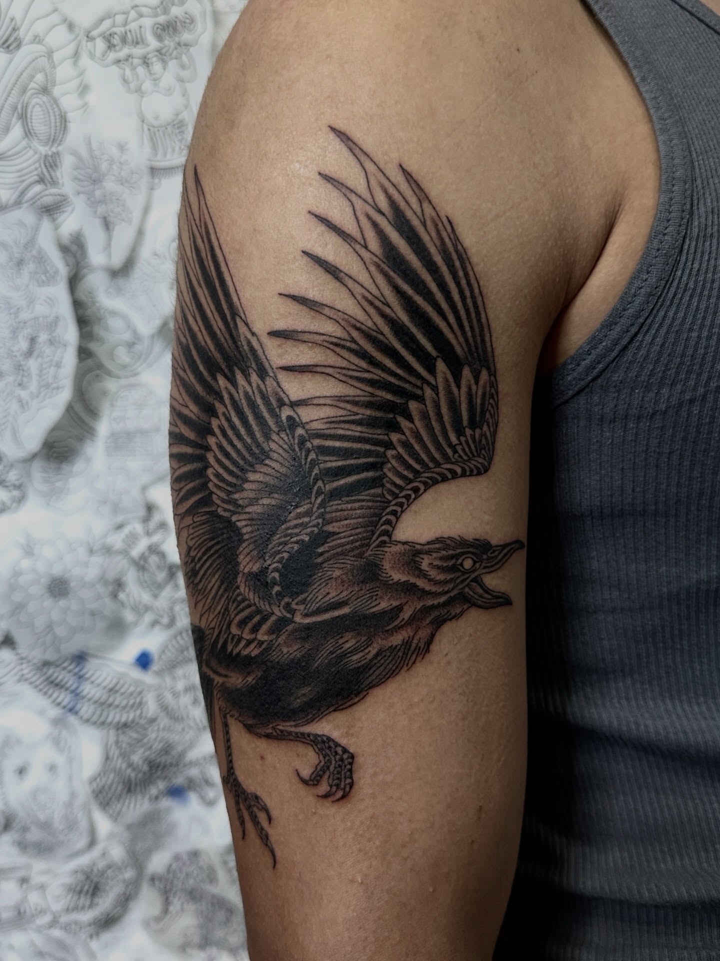 Bird black and grey tattoo on the forearm by ππ¦π βπ¬π²π«π±π°
