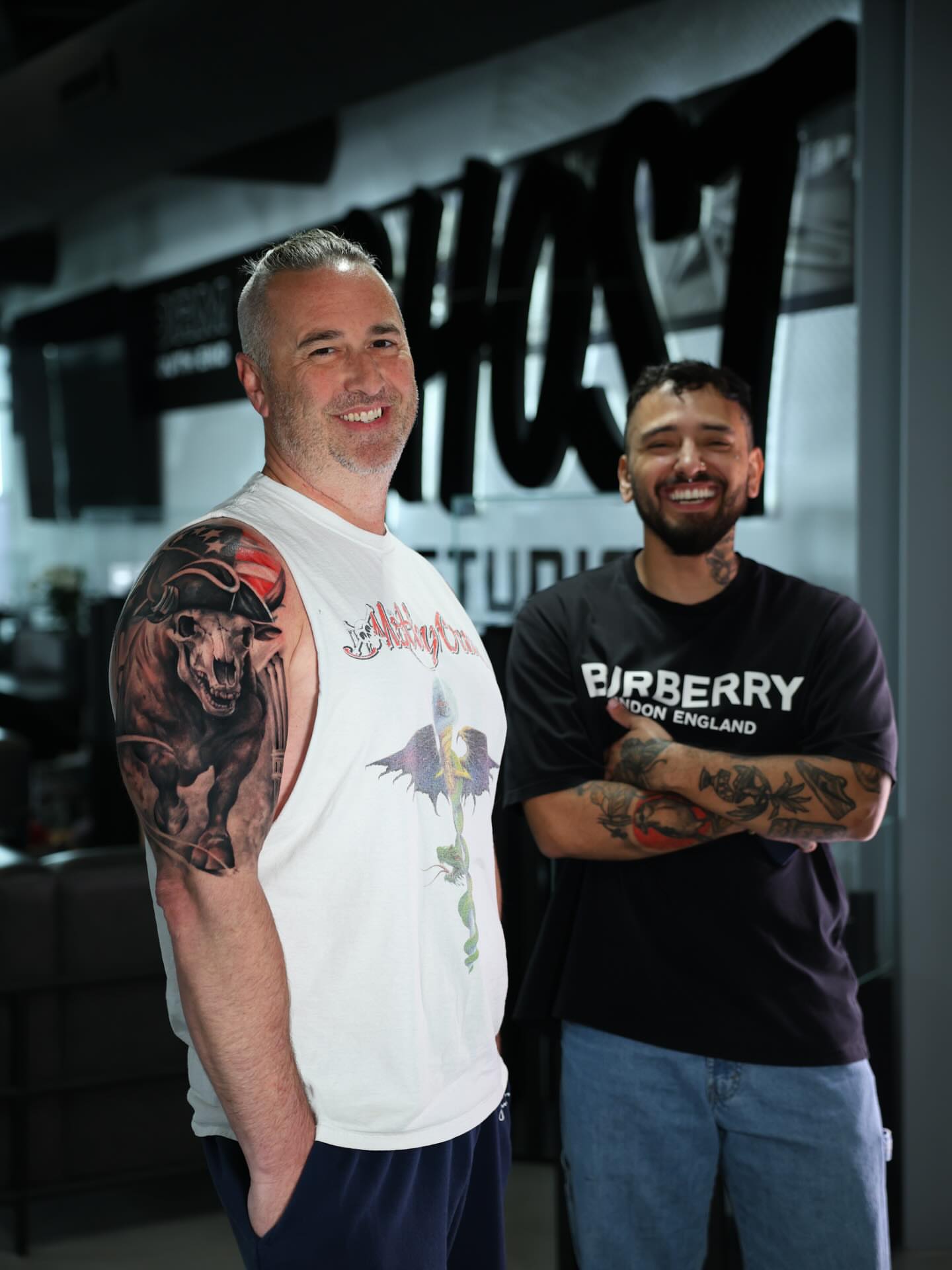 Bull and eagle American traditional tattoo on the upper arm by Diego Andrés Cárdenas
