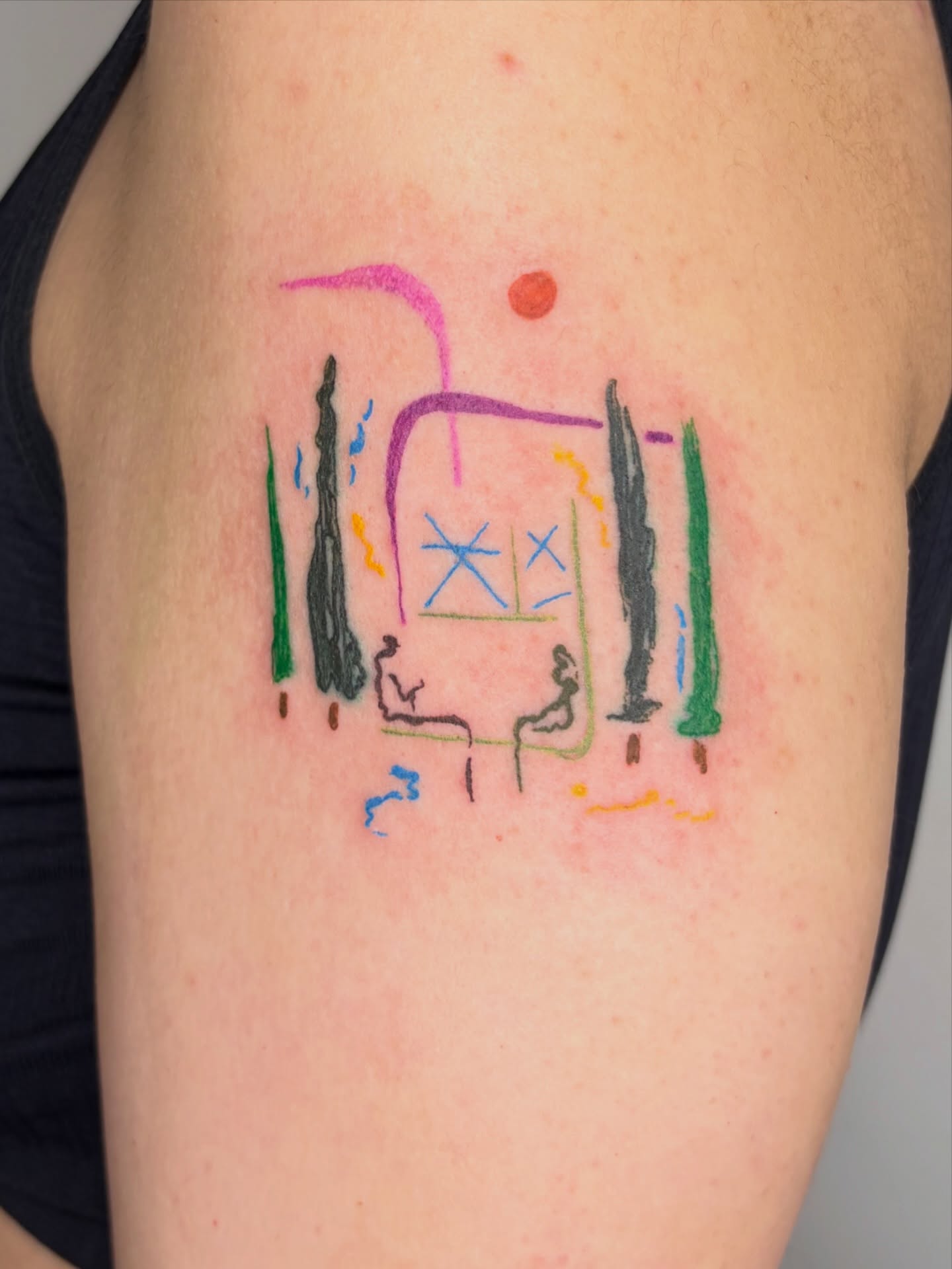 Abstract landscape geometric tattoo on the chest by tattoos by quin