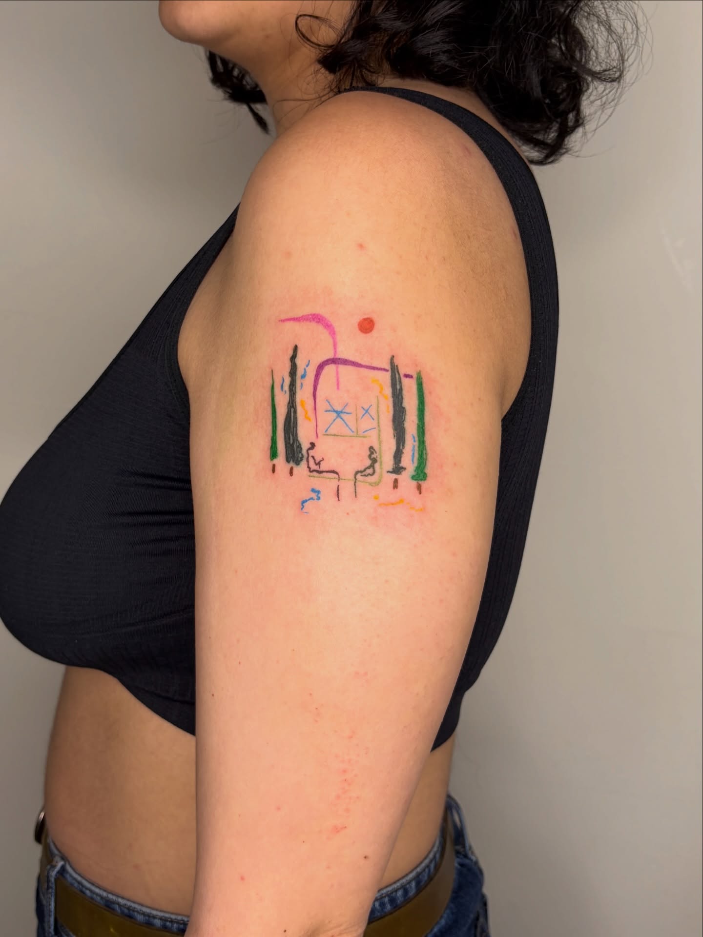 Abstract landscape geometric tattoo on the shoulder by tattoos by quin